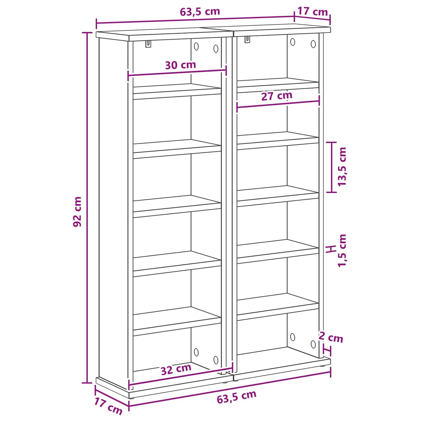 CD skap 2 stk. Artisan eik 60 x 17 x 92 cm Konstruert tre