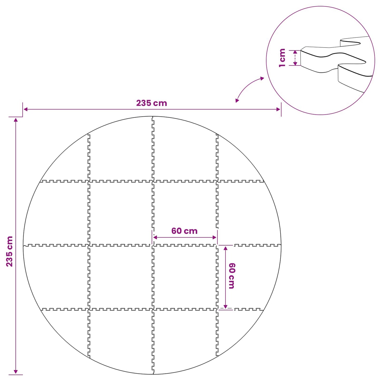 Bassenggrunnmatte 16 stk. Ø 235 cm Rund EVA Skum Grå