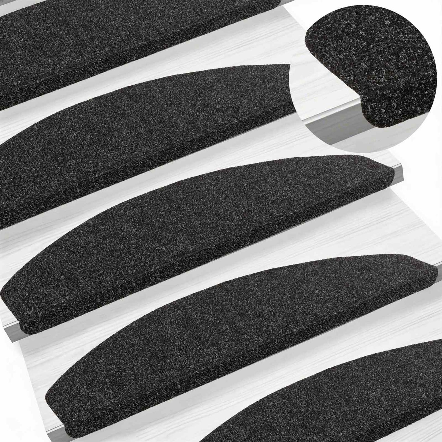 Selvlimende trappematter 15 pcs Svart 80 x 28 x 3,5 cm