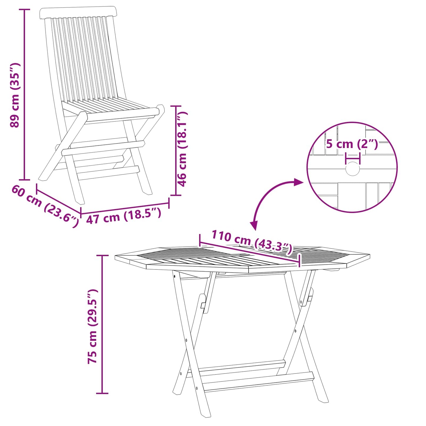 Hage Bistro Sett 3 pcs Brun Massiv teaktre