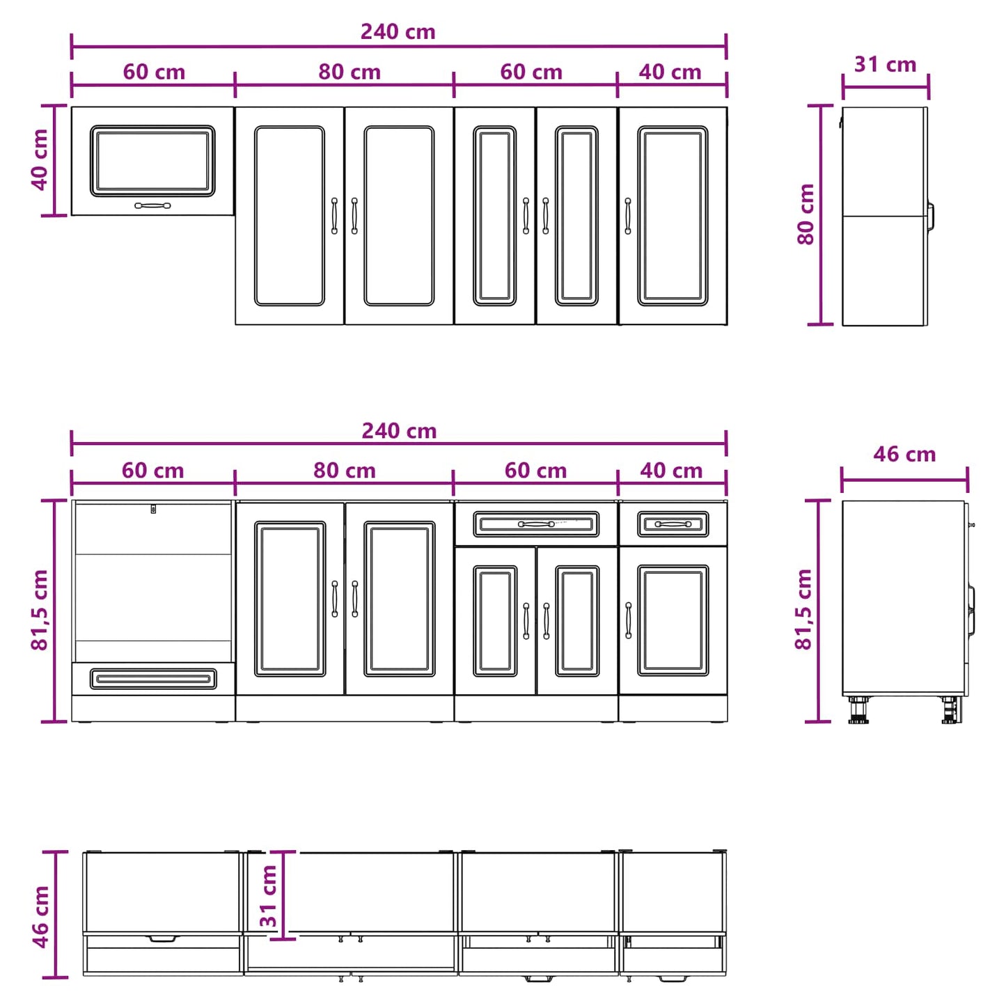 Kjøkken enhet KALMAR 8 pcs Svart Konstruert tre
