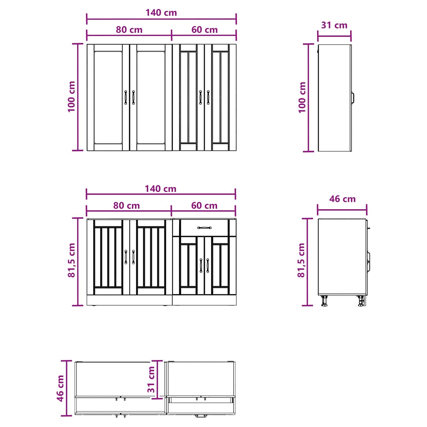 Kjøkken enhet LUCCA 4 pcs Betonggrå Konstruert tre