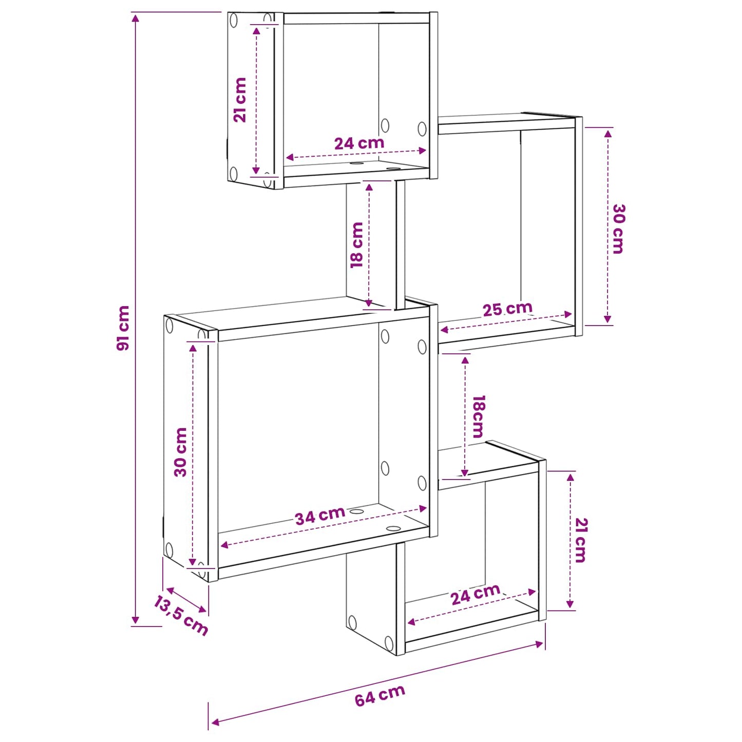 Veggcube hyller Veggmontert Svart 64 x 13,5 x 91,5 cm