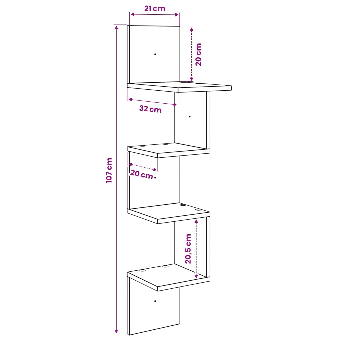 Vegghylle Veggmontert Hvit 32 x 21 x 107 cm Konstruert tre