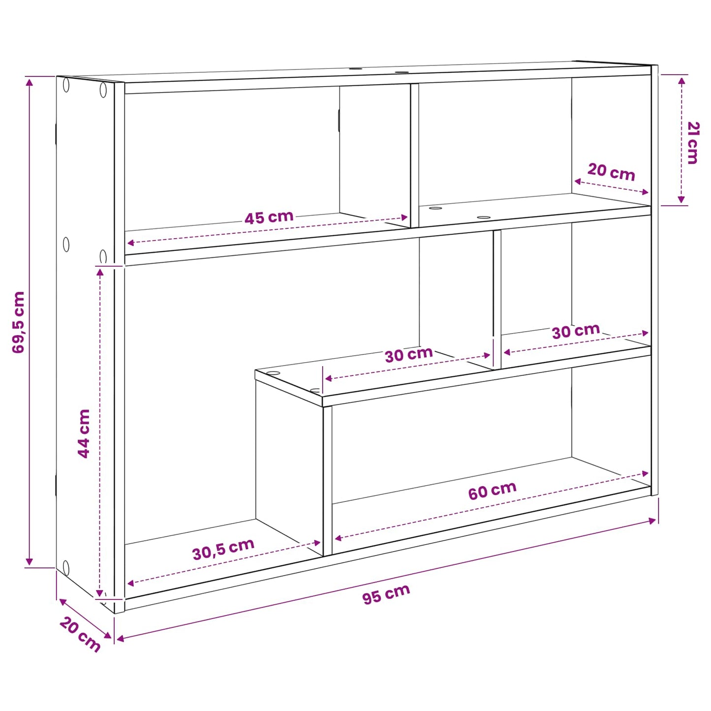 Vegghylle Veggmontert Grå 95 x 20 x 69,5 cm Konstruert tre