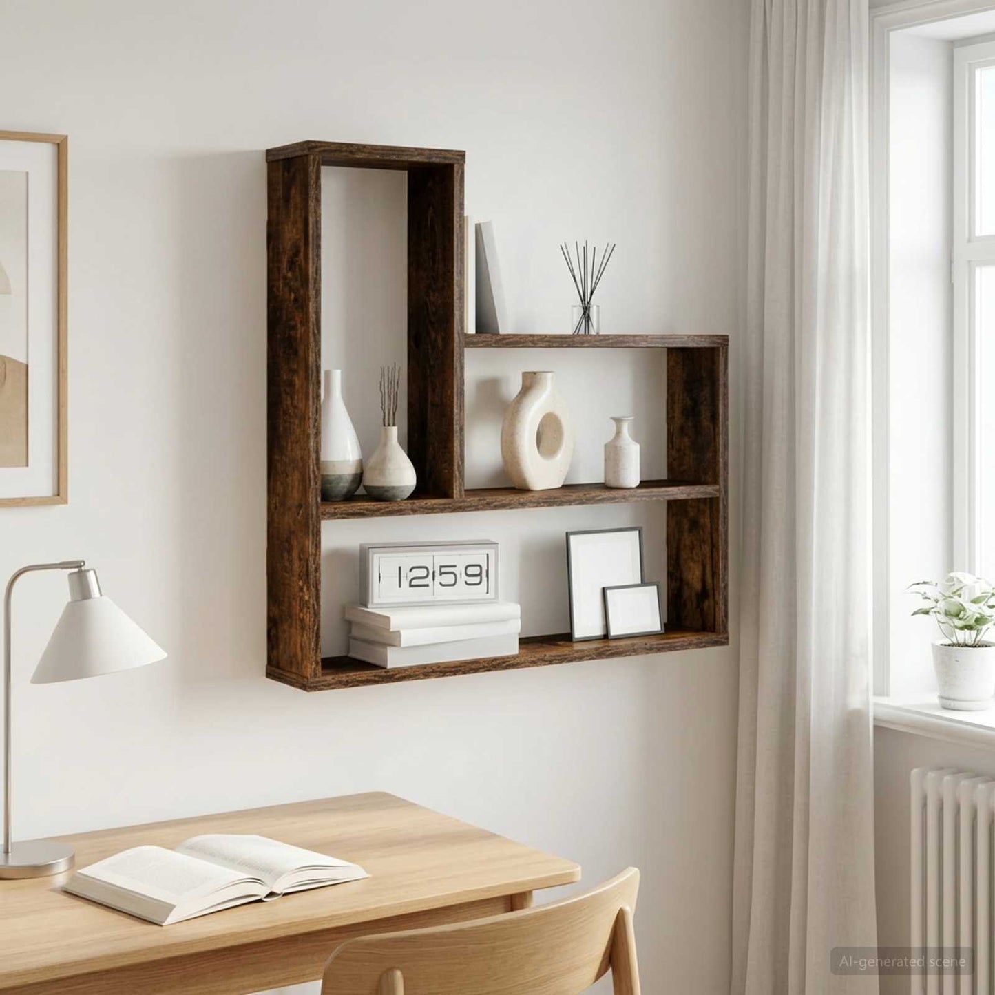 Vegghylle Røkt Eik 60 x 11 x 60 cm Konstruert tre