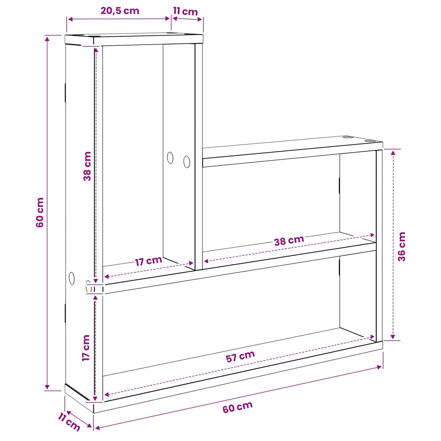 Vegghylle Røkt Eik 60 x 11 x 60 cm Konstruert tre