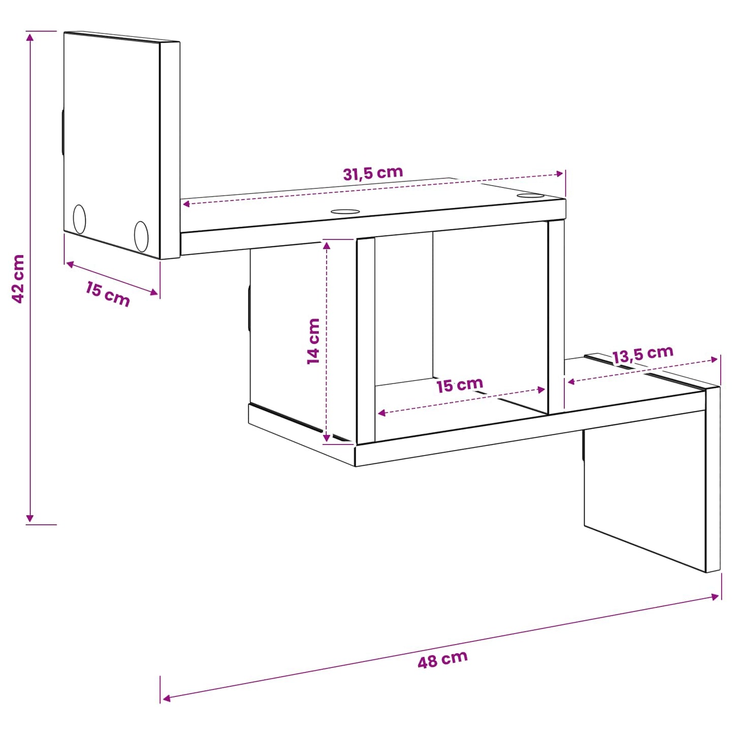 Vegghylle Betonggrå 48 x 15 x 42 cm Konstruert tre