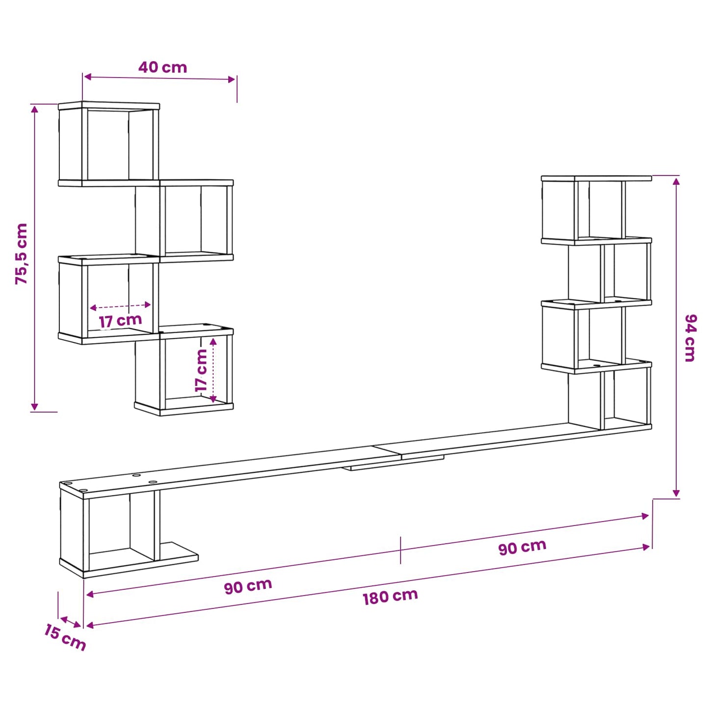 Vegghengt TV-hylle Gammelt tre 180 x 15 x 94 cm Konstruert tre