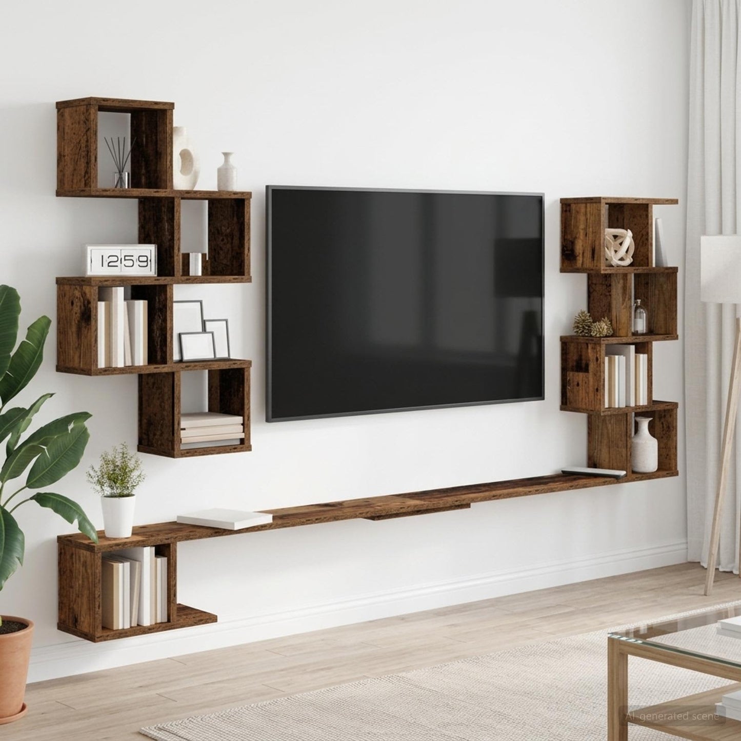 Vegghengt TV-hylle Gammelt tre 200 x 15 x 94 cm Konstruert tre
