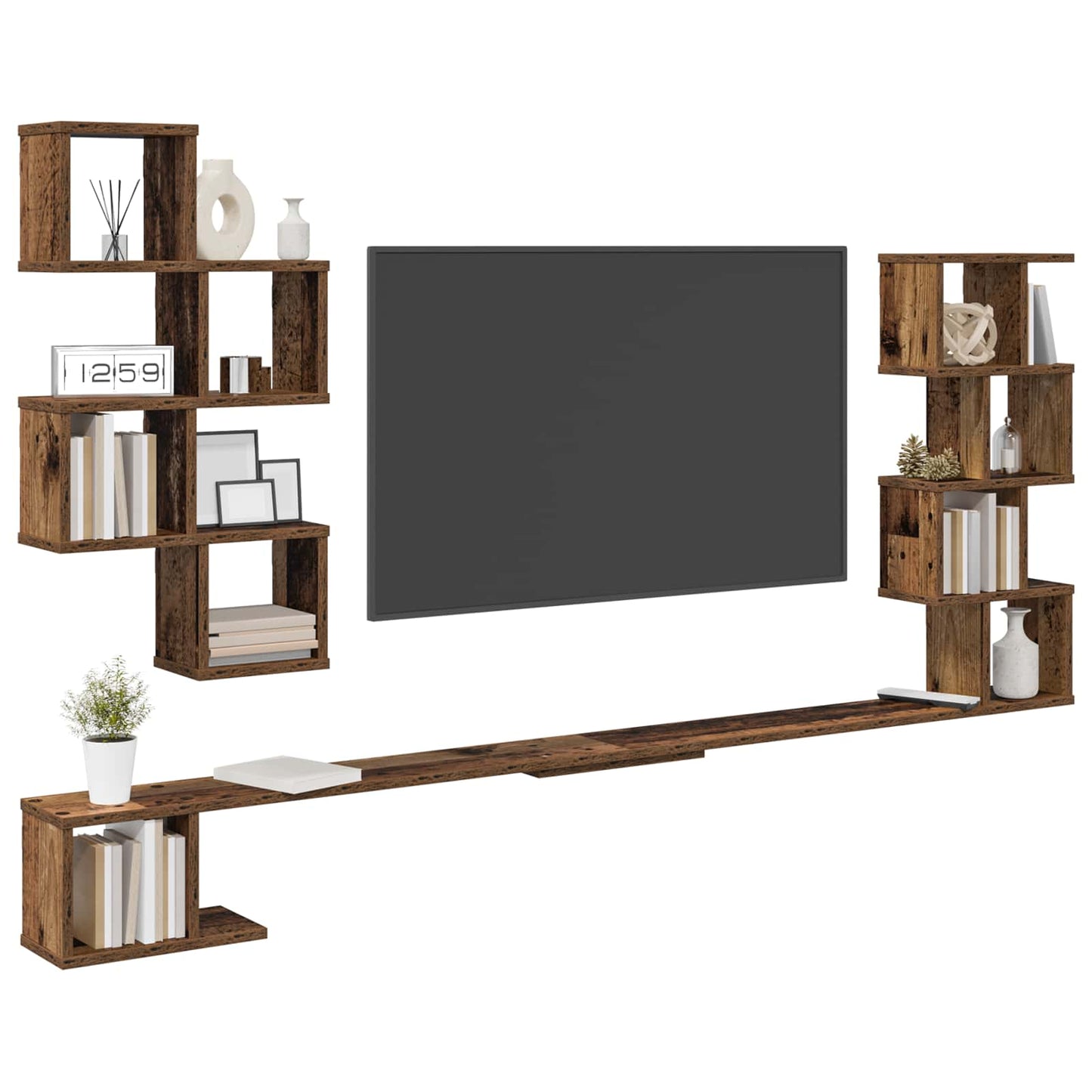 Vegghengt TV-hylle Gammelt tre 200 x 15 x 94 cm Konstruert tre