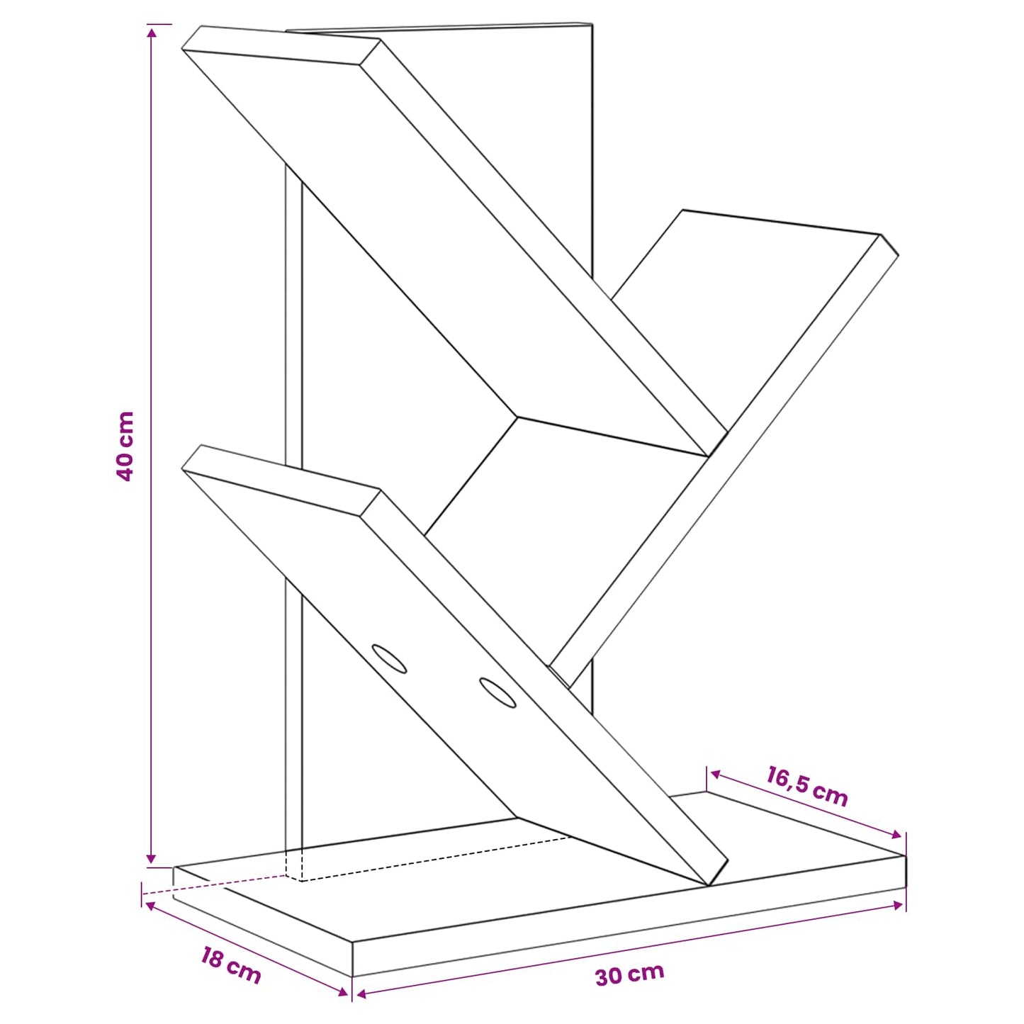 Tre Bokhylle 3-Hyller 30 x 18 x 40 cm Konstruert tre Hvit