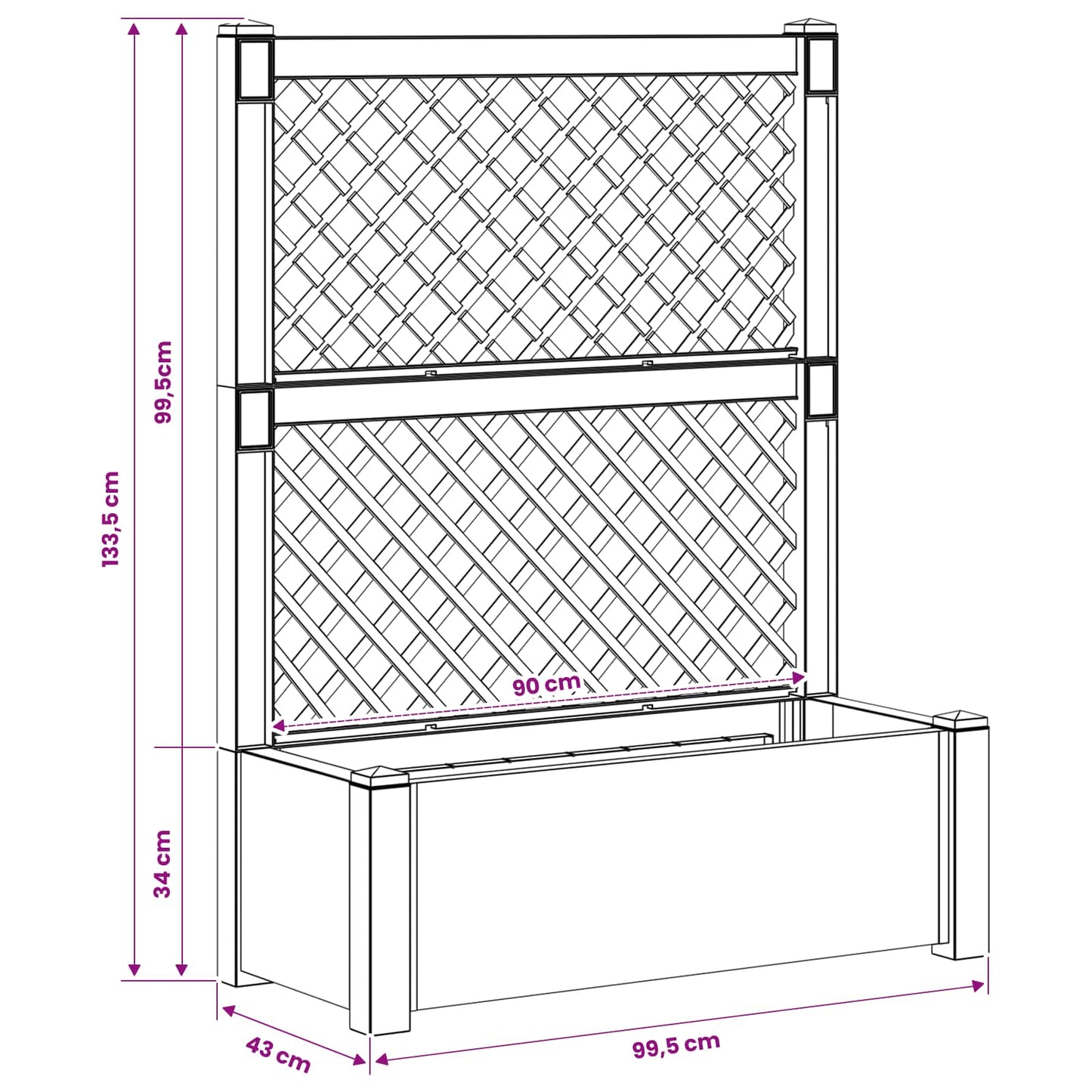 Stor plantekasse med espalier Hvit 99,5 x 43 x 133,5 cm PP