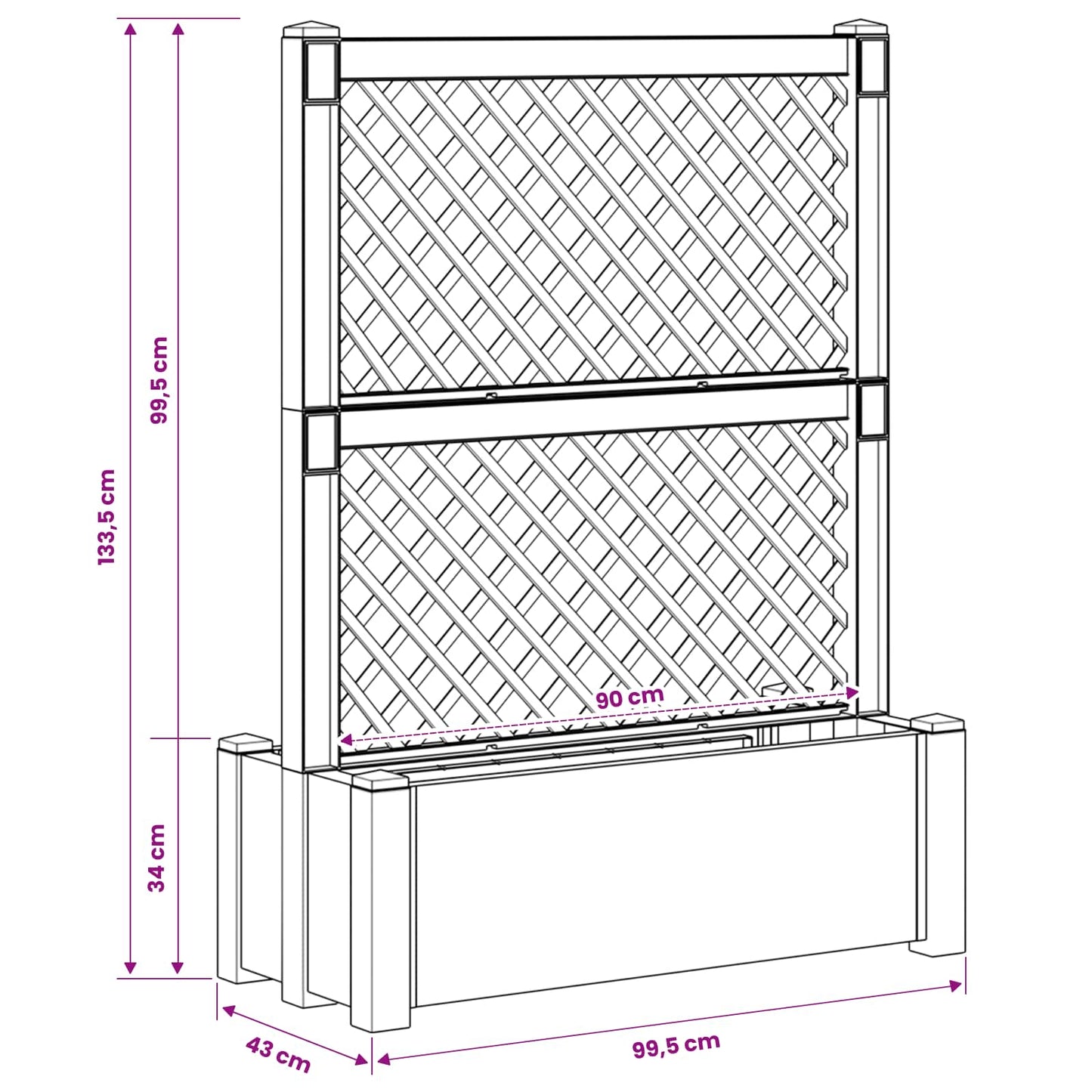 Stor plantekasse med espalier Antrasitt 99,5 x 43 x 133,5 PP