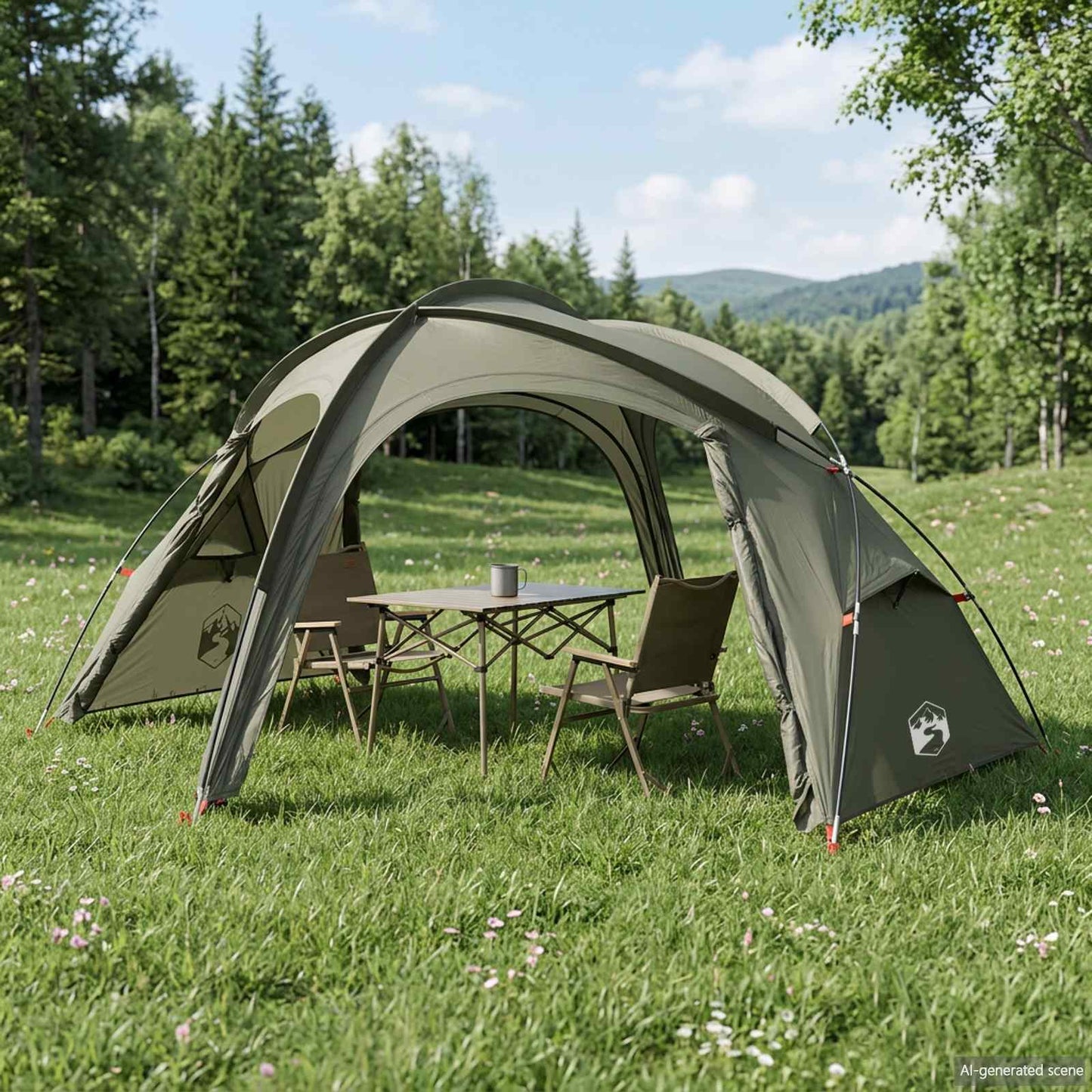 Trekkingtelt med regndeksel, vannavstøtende 3 person Army grønn