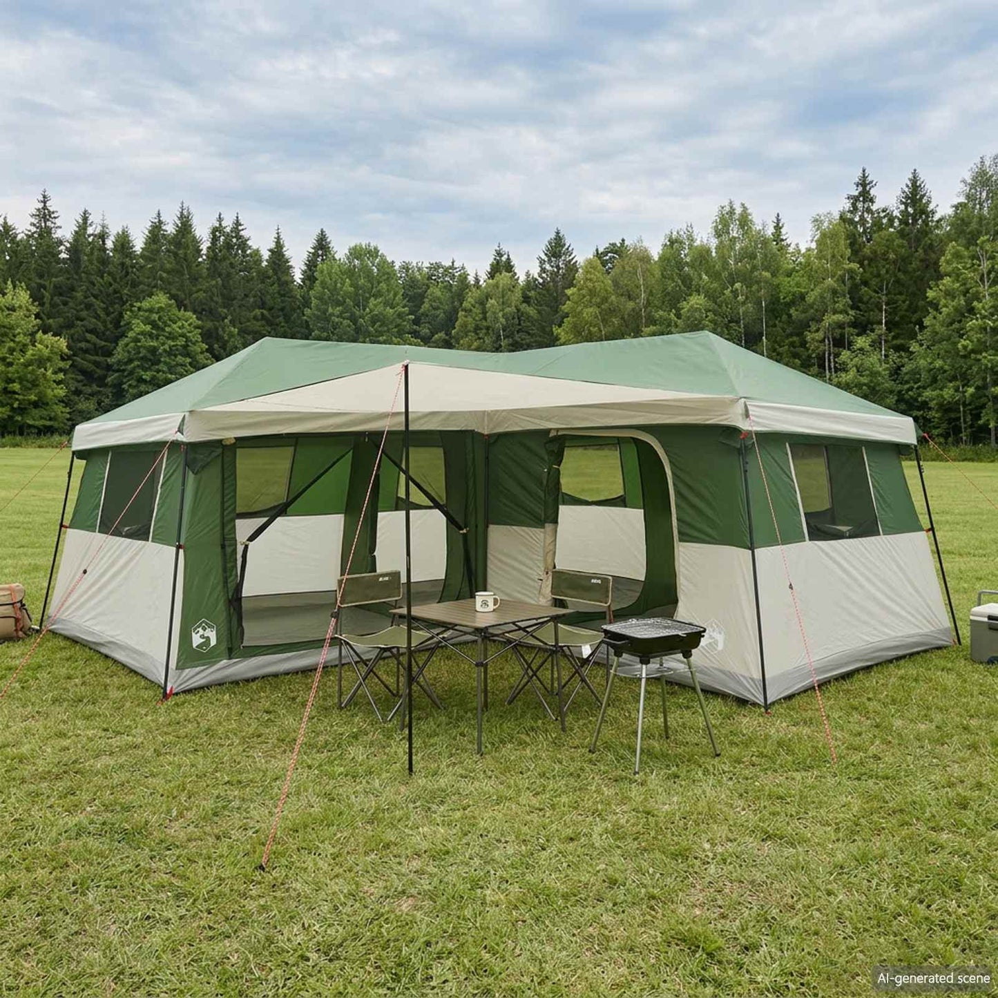 Familietelt med regntrekk, vanntett 14 person 14-person Grønn