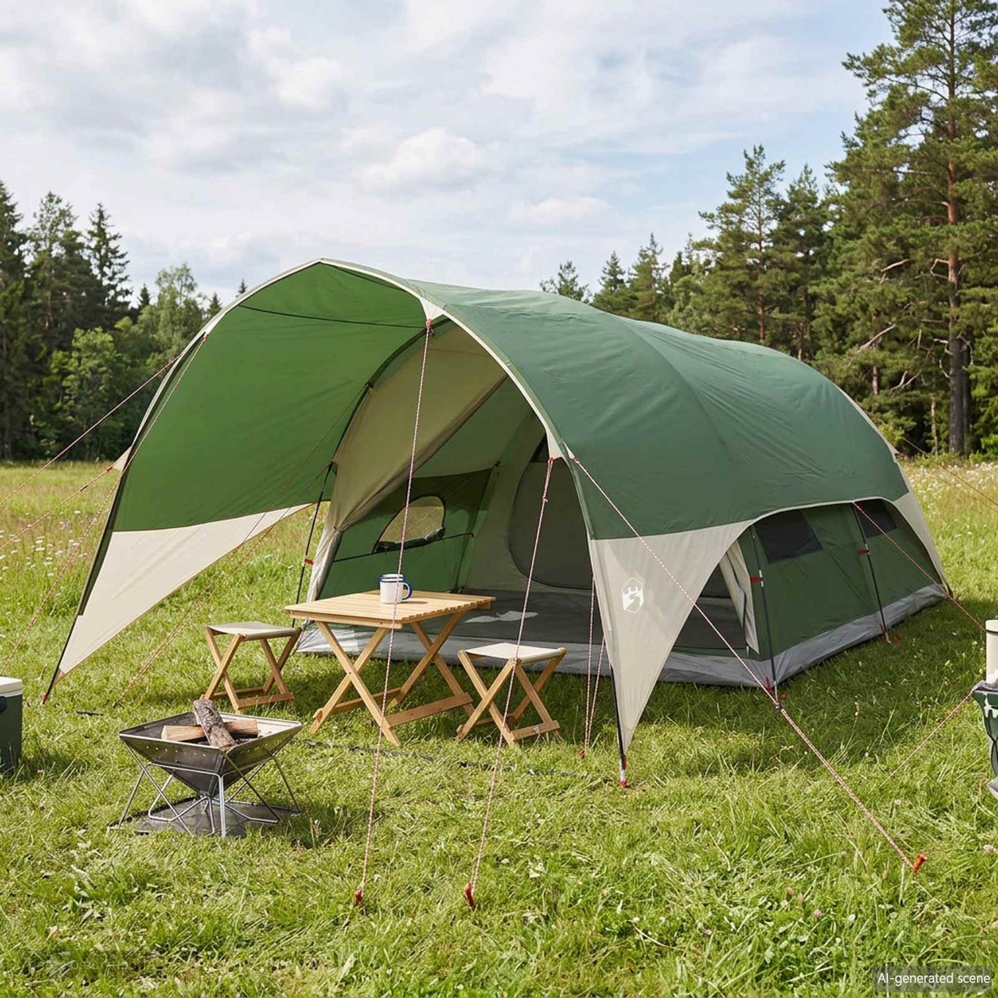 Tunnel Tent med Regntrekk Vannavvisende 10 person Grønn