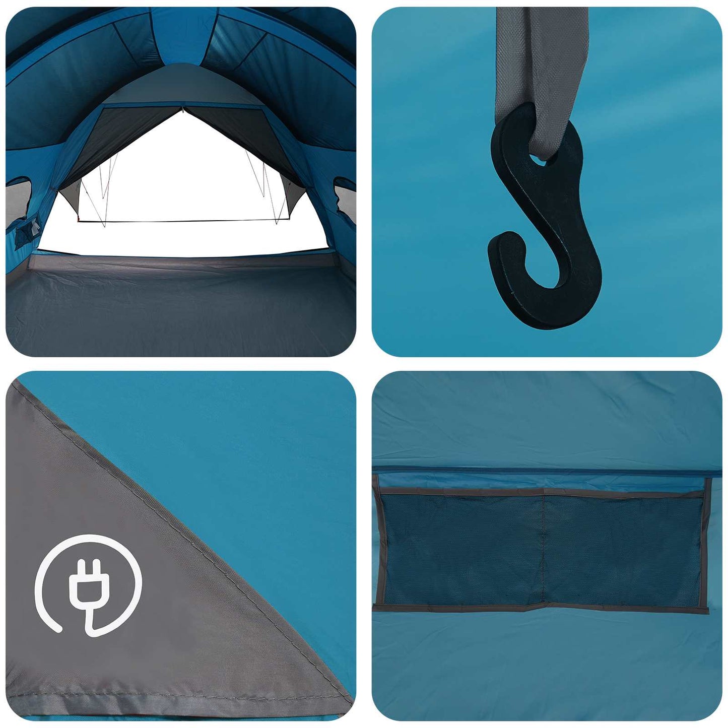Tunnel Tent med Regntrekk Vannavvisende 10 person Blå
