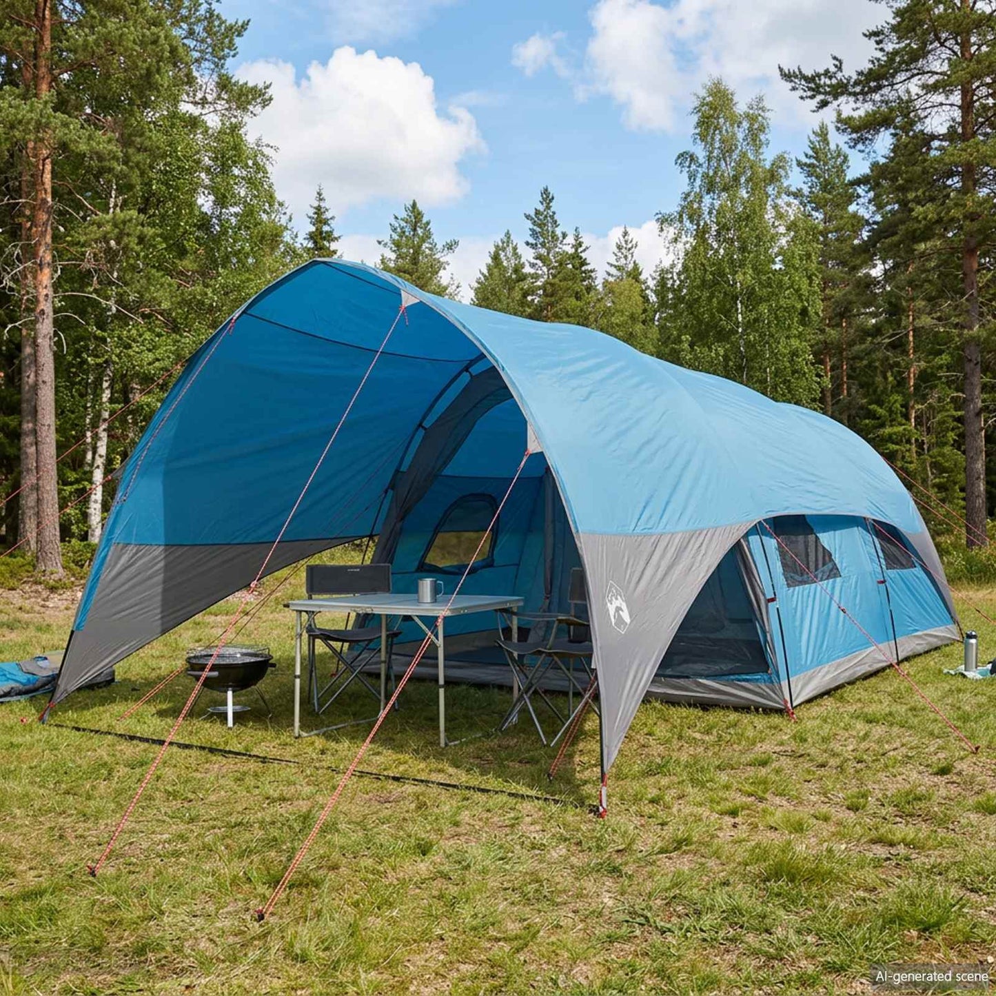 Tunnel Tent med Regntrekk Vannavvisende 10 person Blå