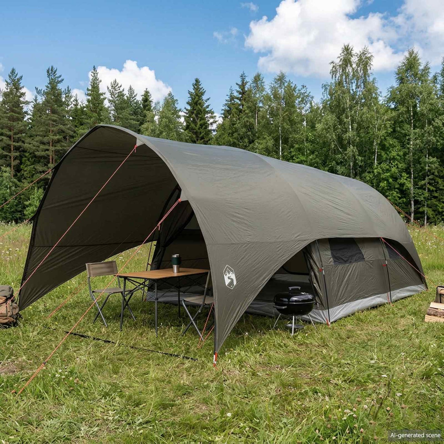 Tunnel Tent med Regntrekk Vannavvisende 10 person Army grønn