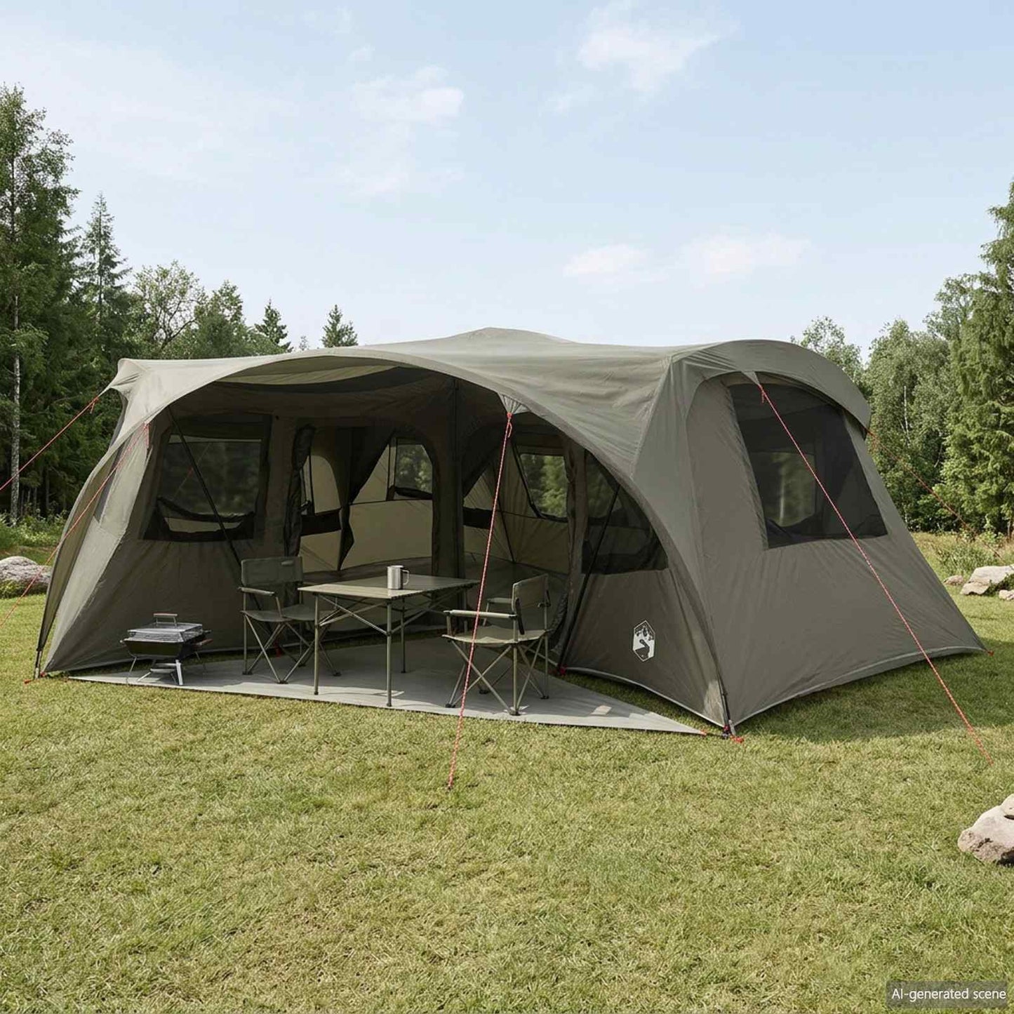 Familietelt med regntrekk, vanntett 6 person Army grønn