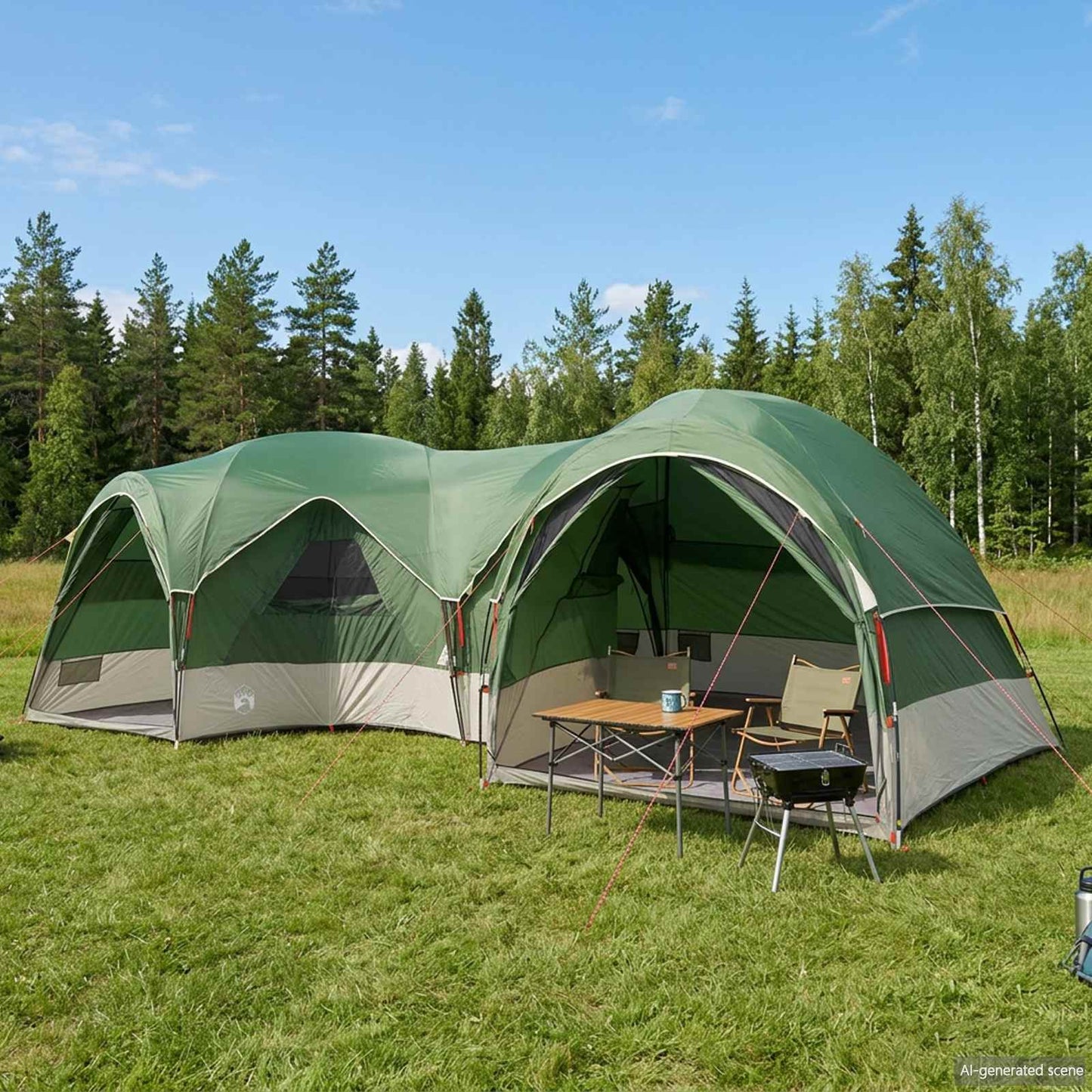 Familietelt med regntrekk, vanntett 5 person 5 personer Grønn