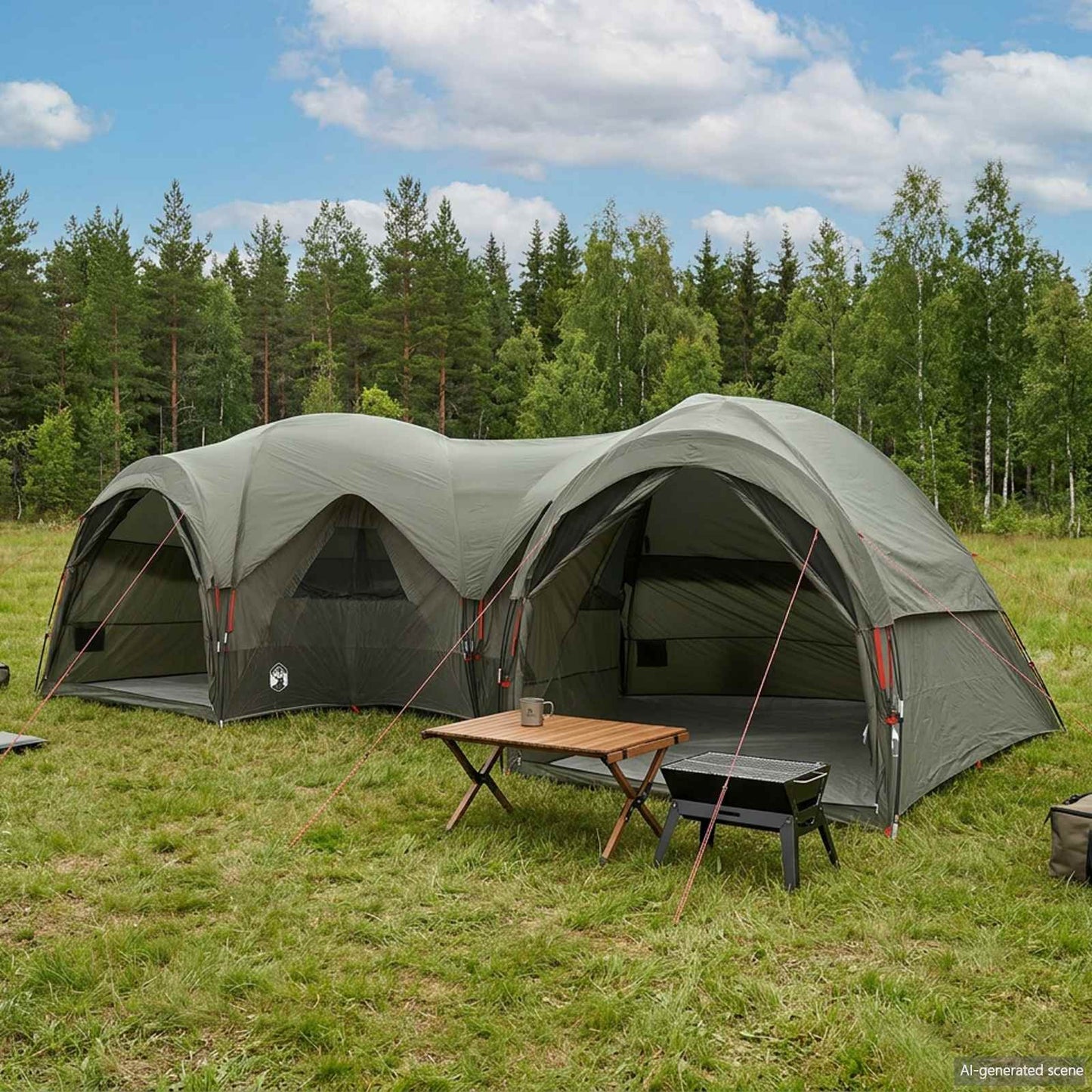 Familietelt med regntrekk, vanntett 5 person Army grønn