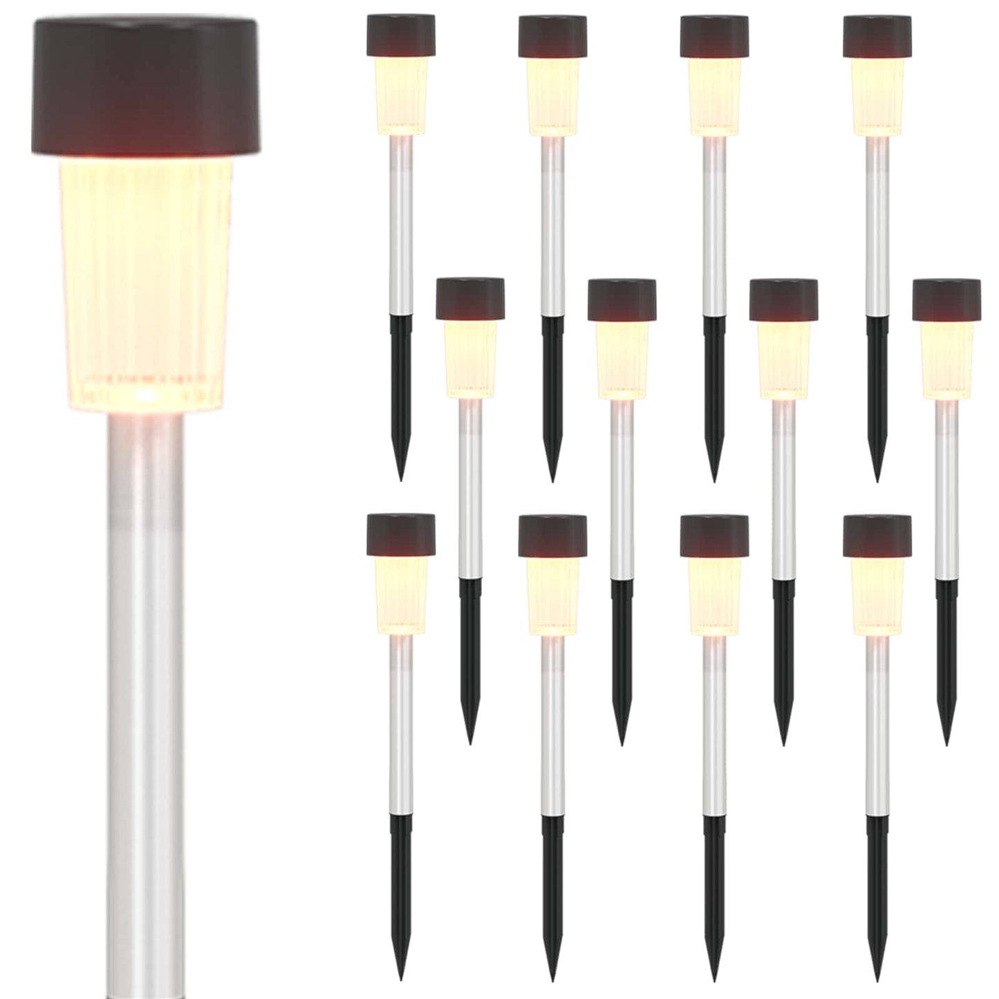 Utendørs sollys med bakkefeste 12 pcs Varmhvit 29,5 cm