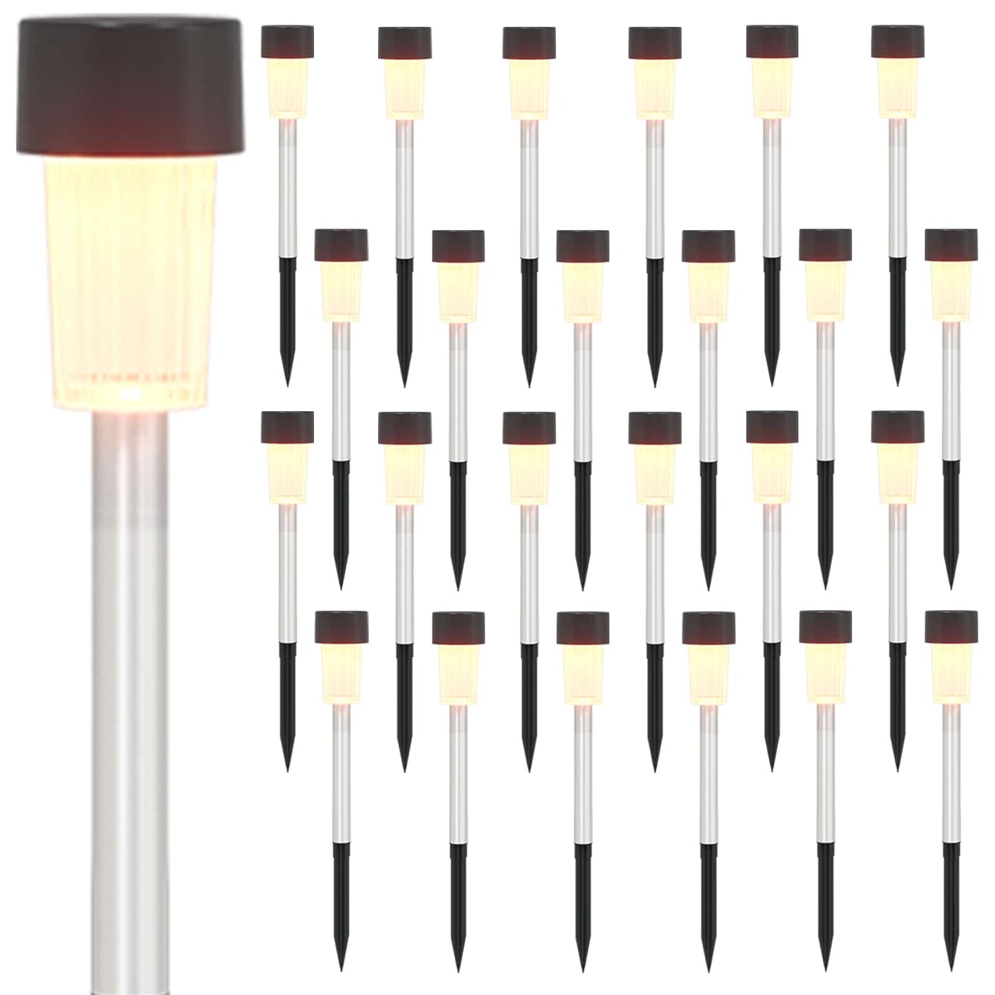 Utendørs sollys med bakkefeste 24 pcs Varmhvit 29,5 cm