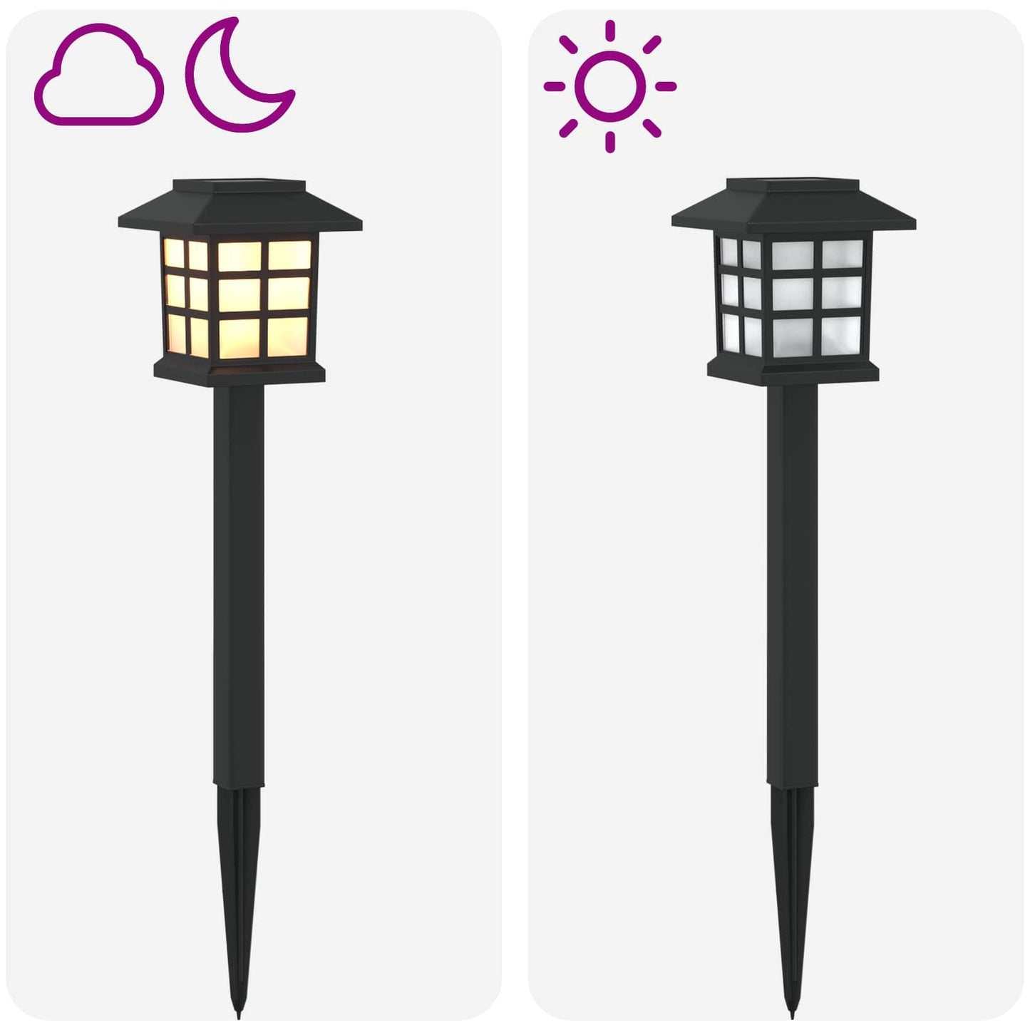 Utendørs sollys med bakkefeste 6 pcs Varmhvit 38,5 cm PP