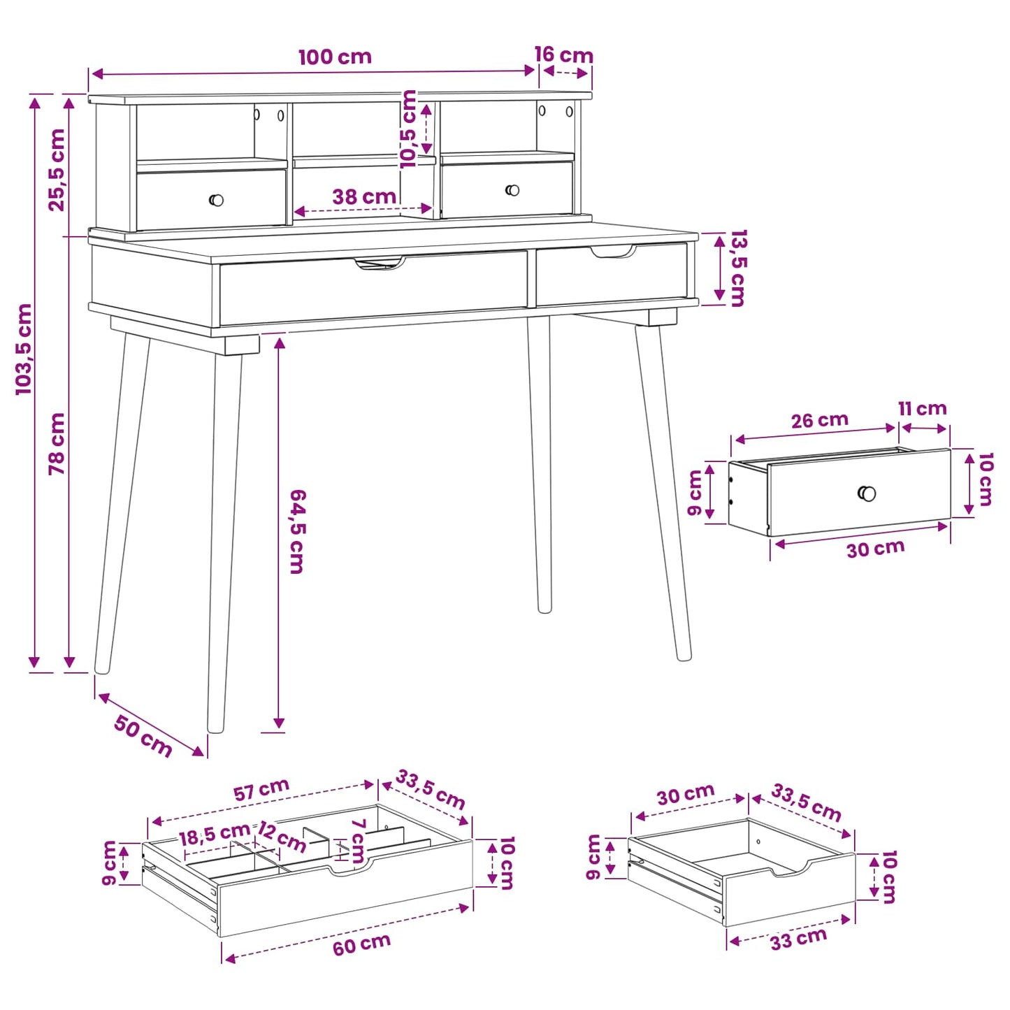 Sminkebordsett FAUSKE 2 pcs Hvit 100 x 50 x 103,5 cm