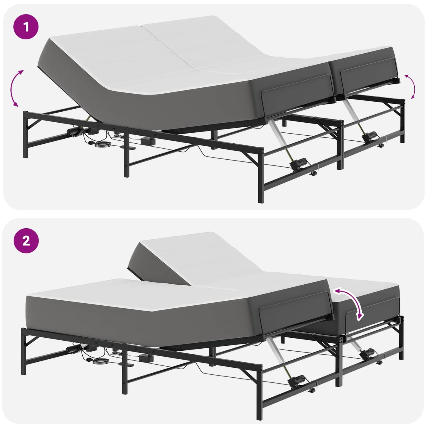 Elektrisk Justerbar Seng Ramme Svart 200 x 200 cm Stål