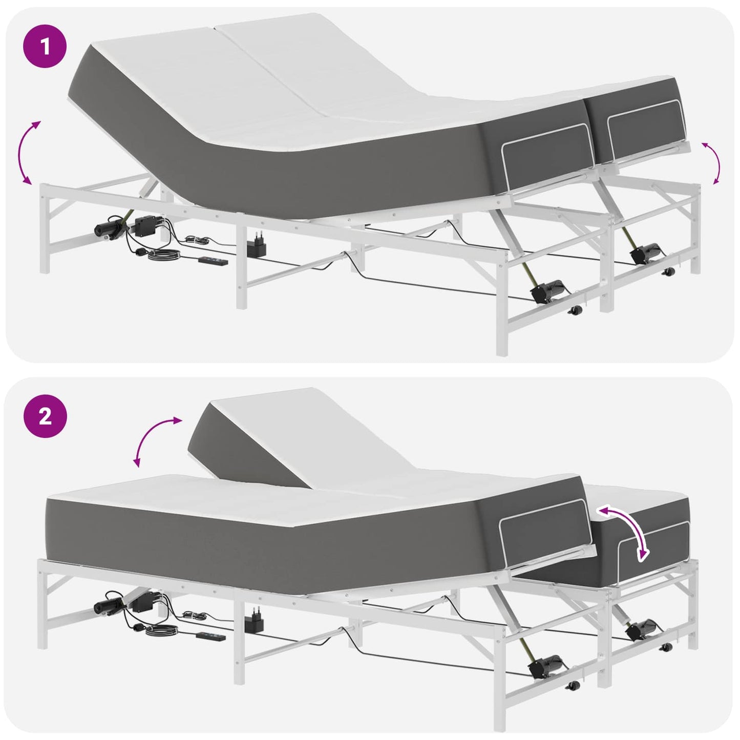 Elektrisk Justerbar Seng Ramme Hvit 137 x 190 cm Stål