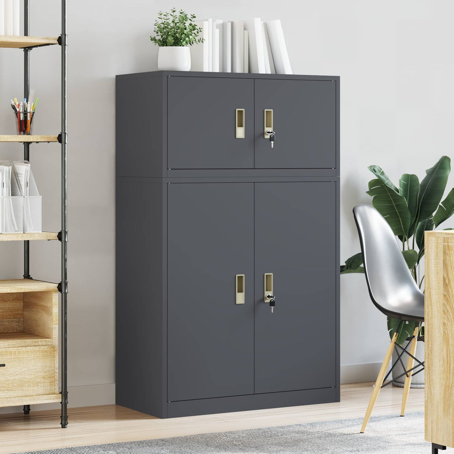 Oppbevaringsskap 2 stk. Antrasitt 80 x 40 x 130 cm Stål Låsbar