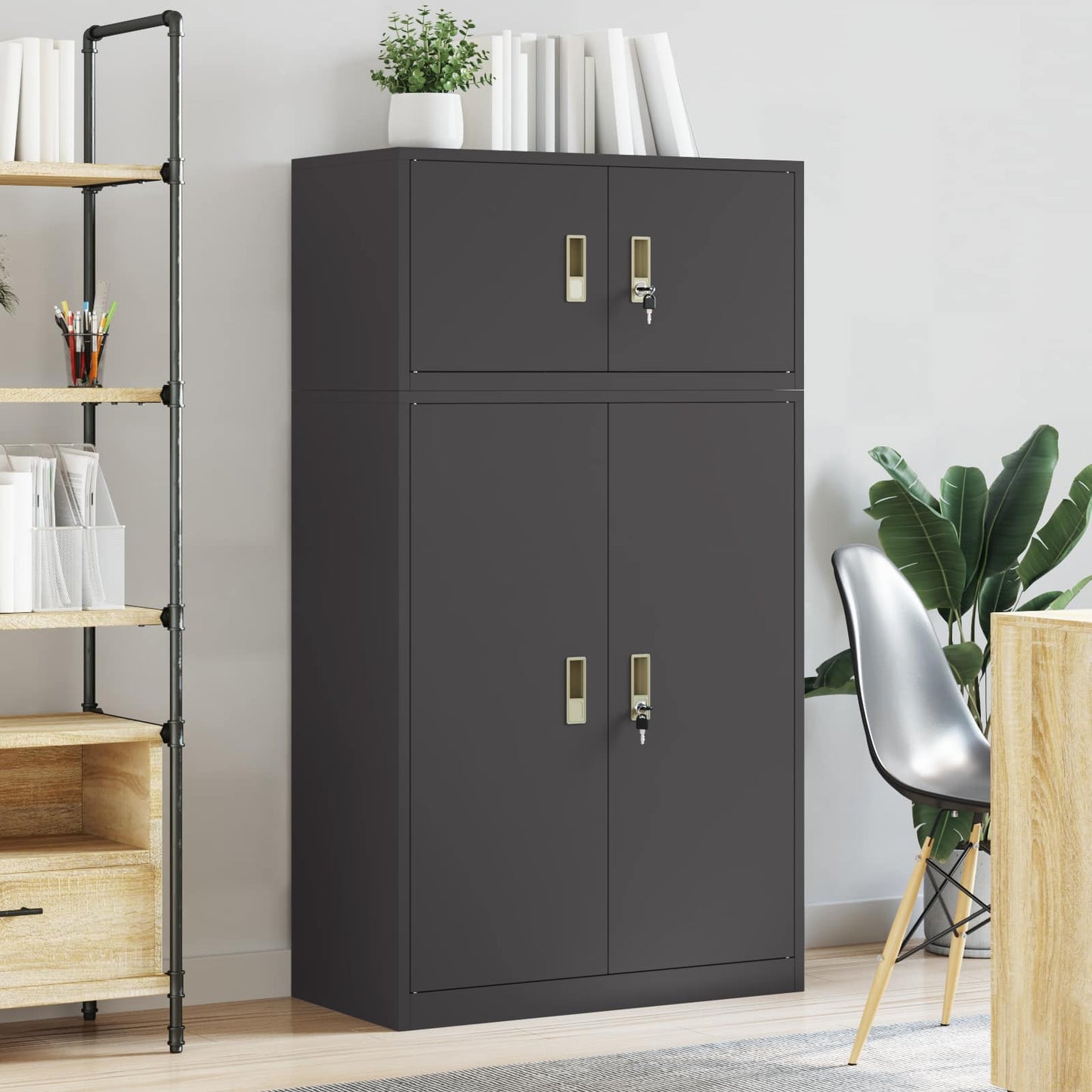 Oppbevaringsskap 2 stk. Svart 80 x 40 x 145 cm Stål Låsbar