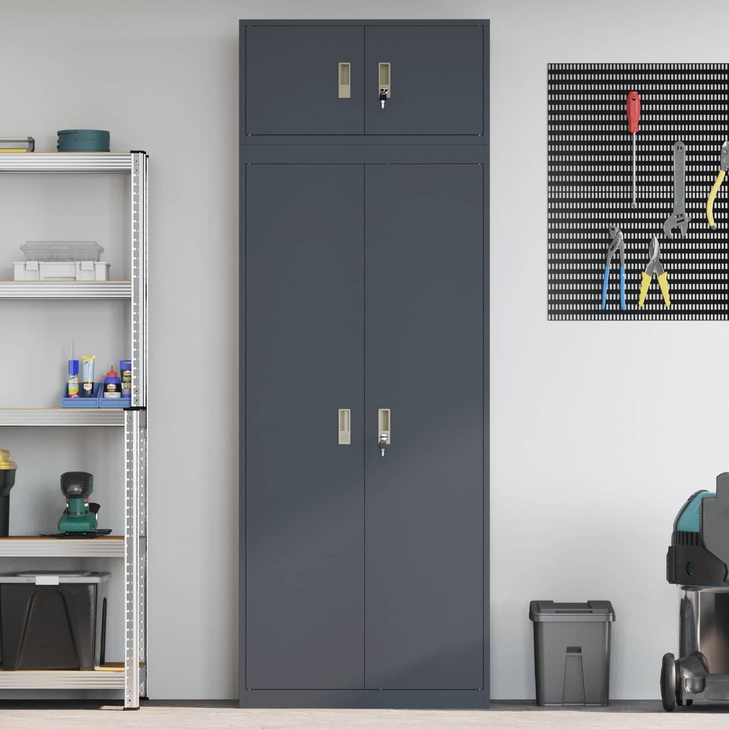 Oppbevaringsskap 2 stk. Antrasitt 80 x 40 x 220 cm Stål Låsbar