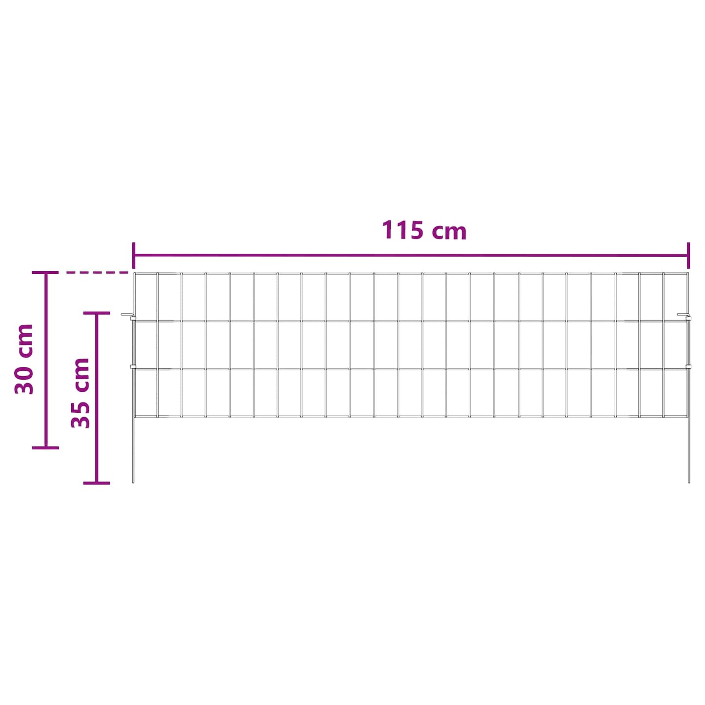 Hagefence med spyd 12 stk. 115 x 30 cm Galvanisert stål Sølv