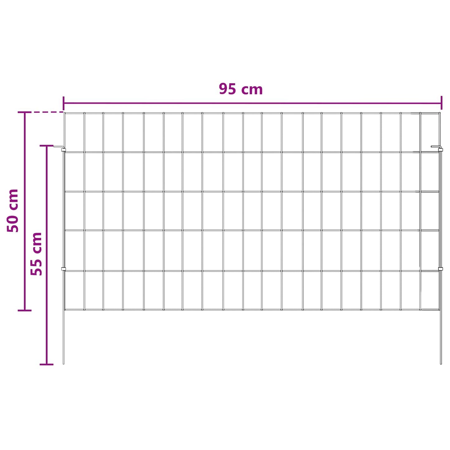 Hagefence med spyd 12 stk. 95 x 50 cm Galvanisert stål Sølv