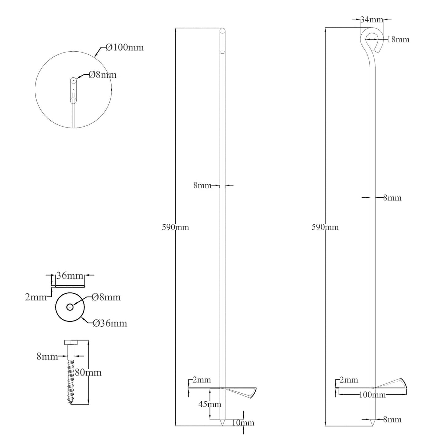 Jordanker 4 pcs Sølv Ø10 x 60 cm Galvanisert metall