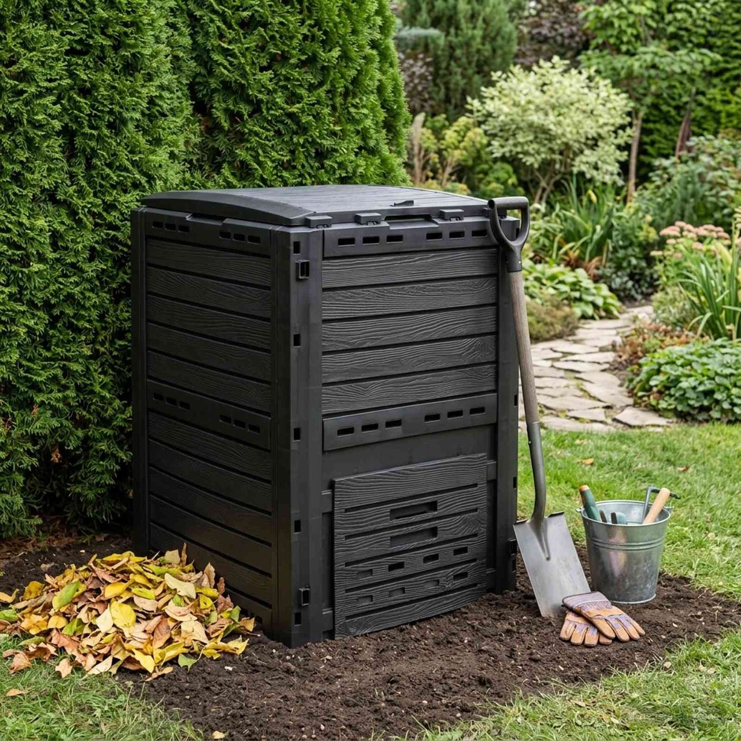 Hagekomposterer Svart 59,5 x 60 x 81,5 cm 280 l 100% PP