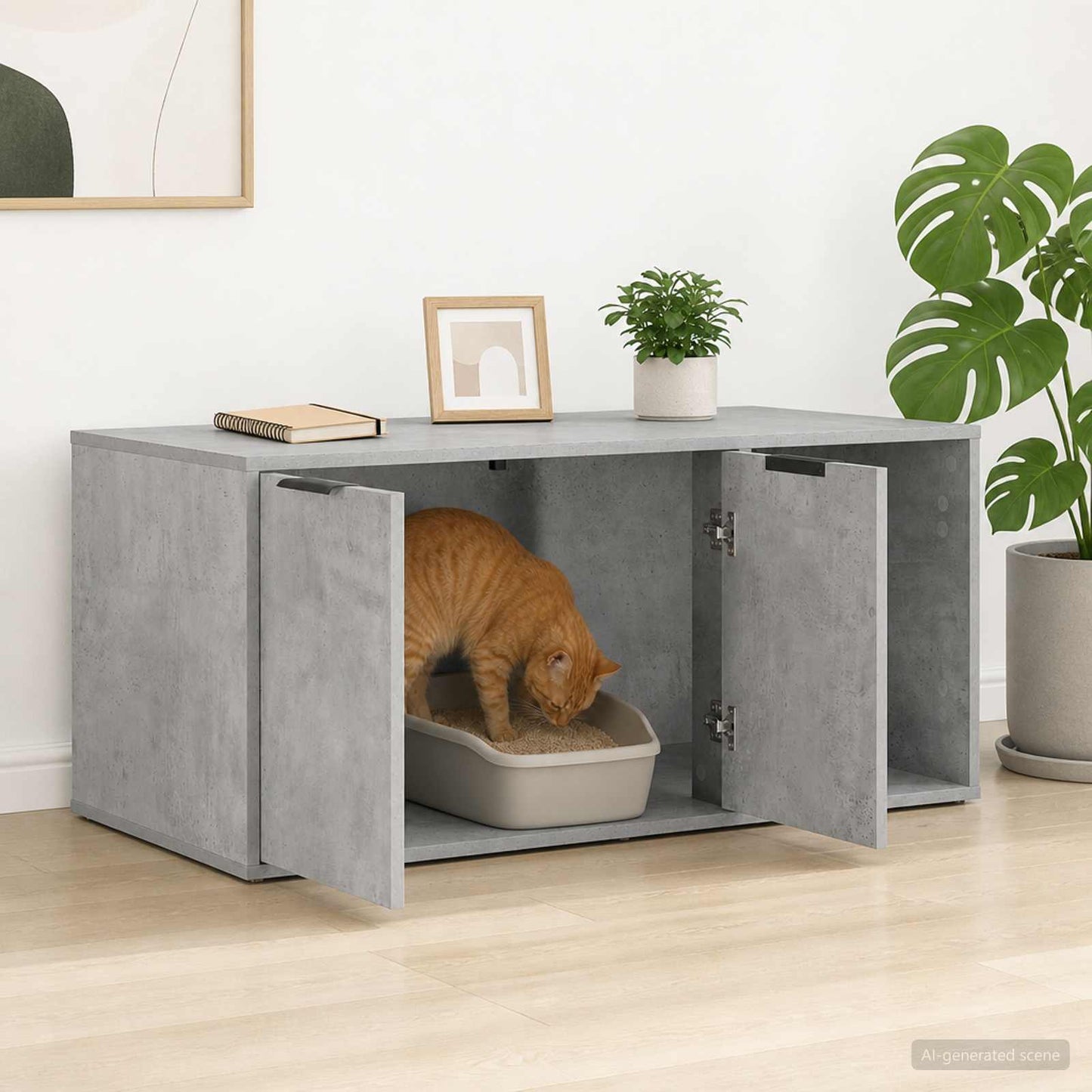 Katt bur møbel Betonggrå 100 x 49 x 45 cm Konstruert tre