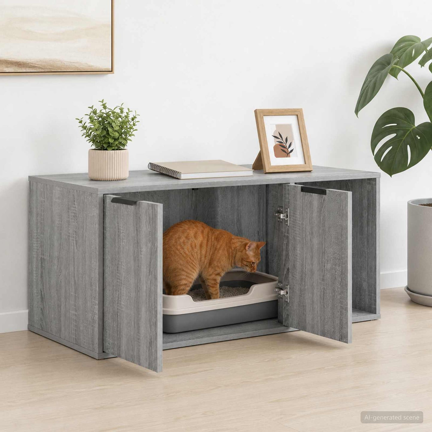 Katt bur møbel Grå Sonoma 100 x 49 x 45 cm Konstruert tre