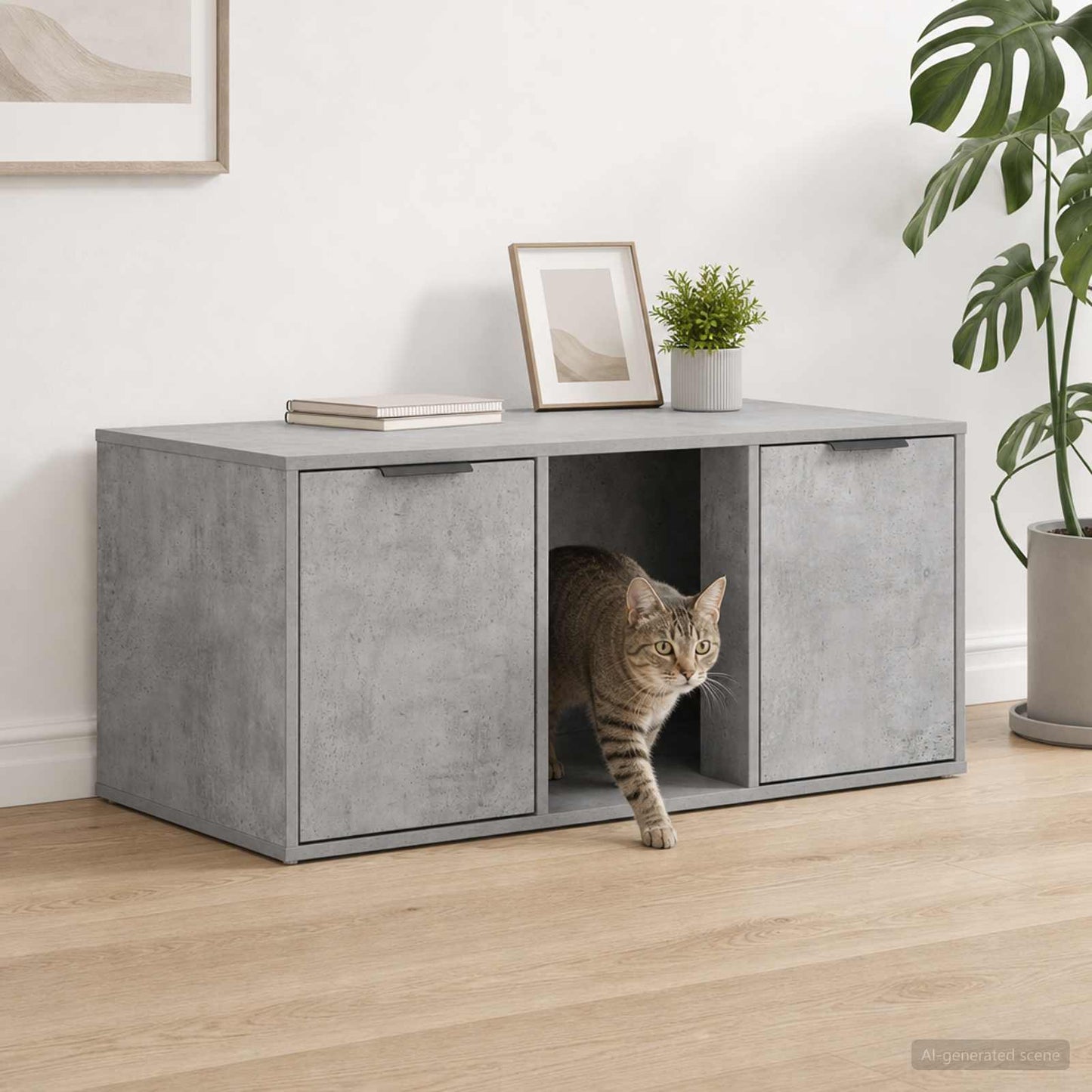 Katt bur møbel Betonggrå 100 x 49 x 45 cm Konstruert tre