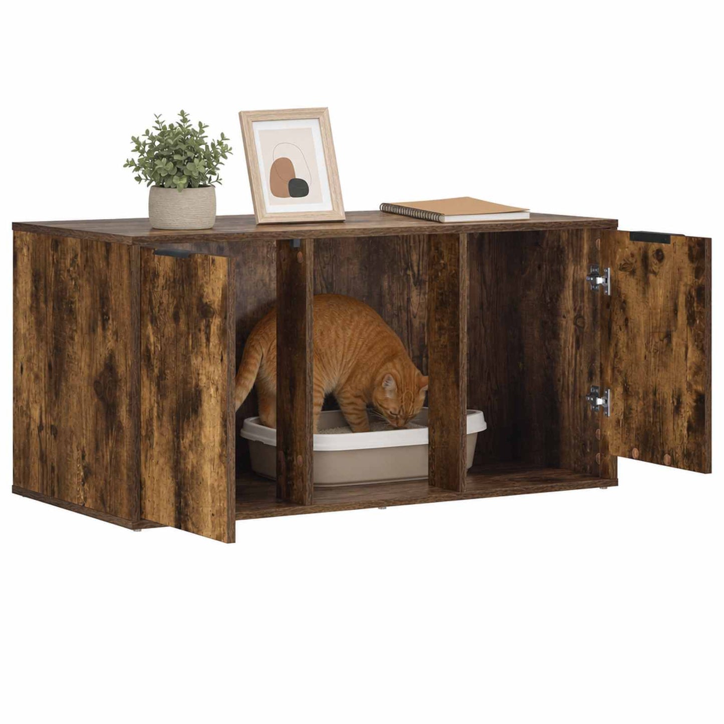 Katt bur møbel Røkt Eik 100 x 49 x 45 cm Konstruert tre