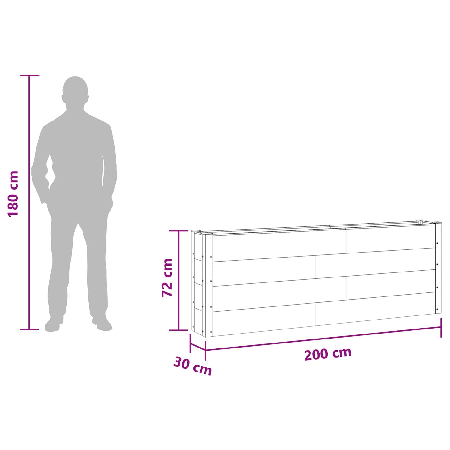 Høybed Brun 200 x 30 x 72 cm WPC og Aluminium