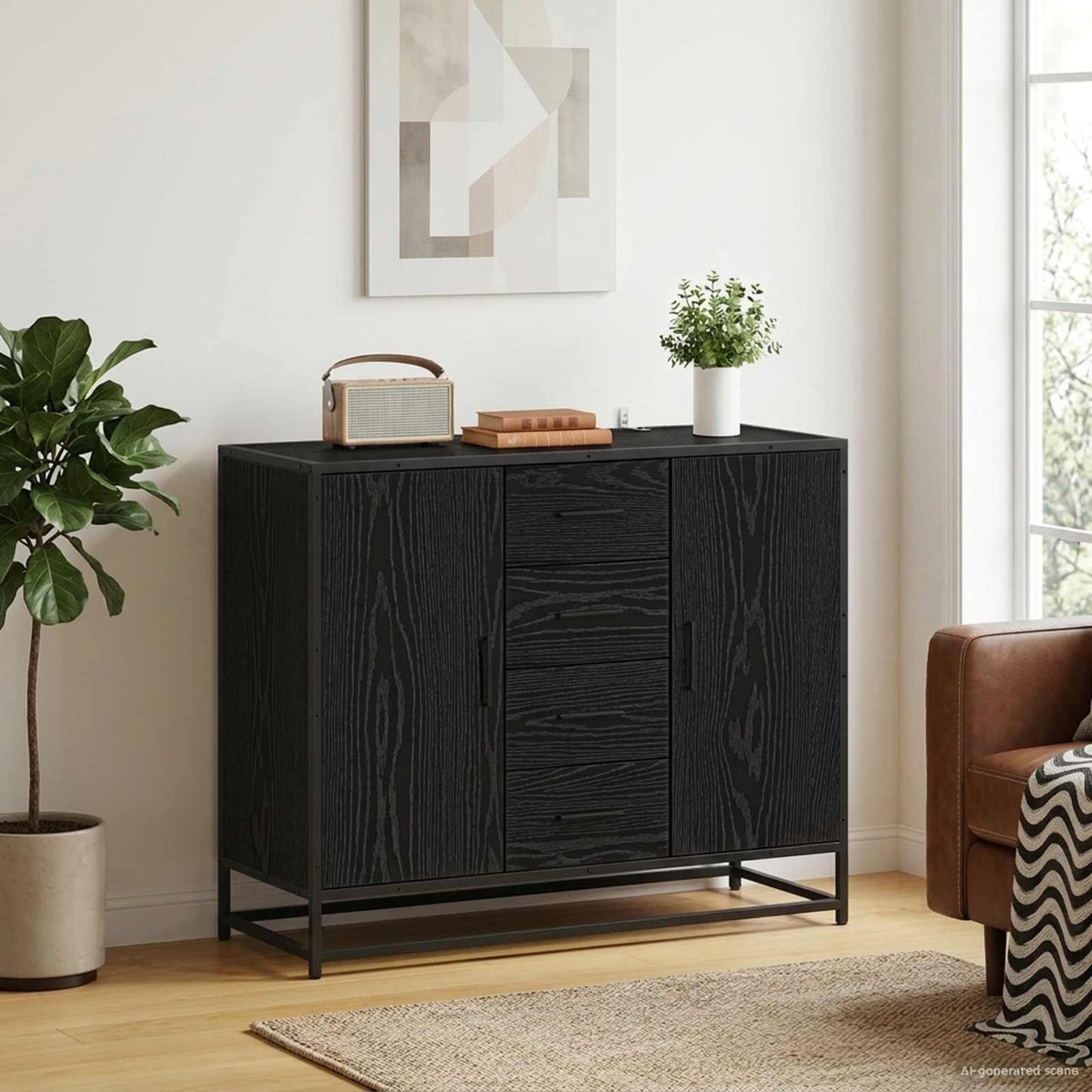 Serviesskap Svart eik 92 x 35 x 76 cm Konstruert tre