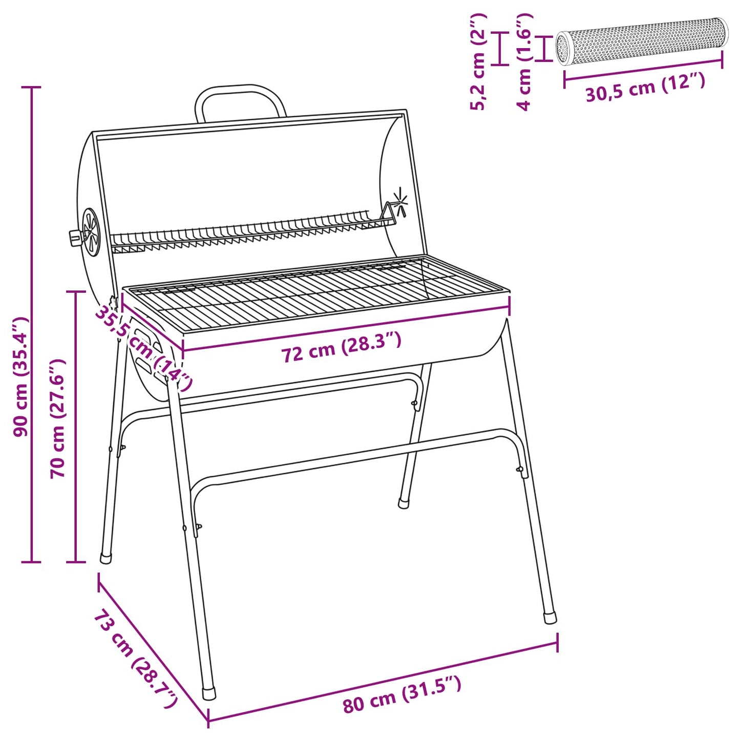 Utendørs grill 3 pcs 80 x 73 x 90 cm Svart Metall