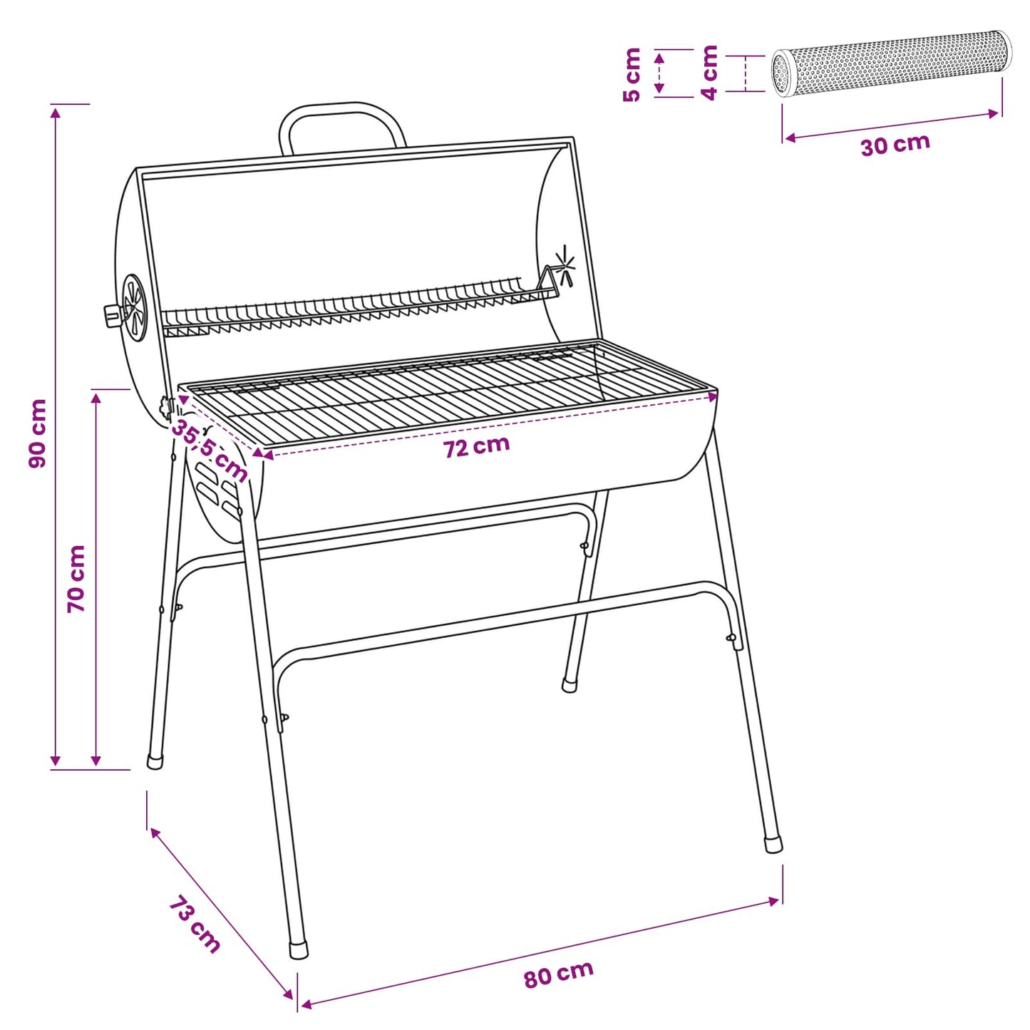 Utendørs grill 3 stk. 80 x 73 x 90 cm Metall Svart
