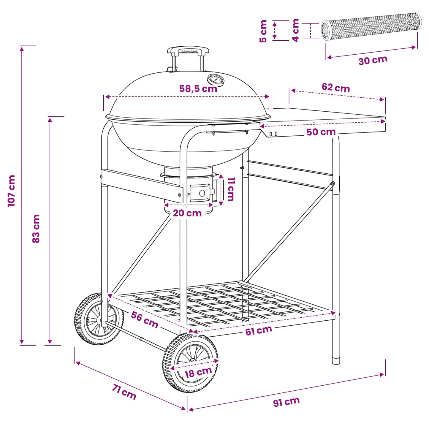 Kullgrill med røyketuber 91 x 71 x 107 cm Stål Svart