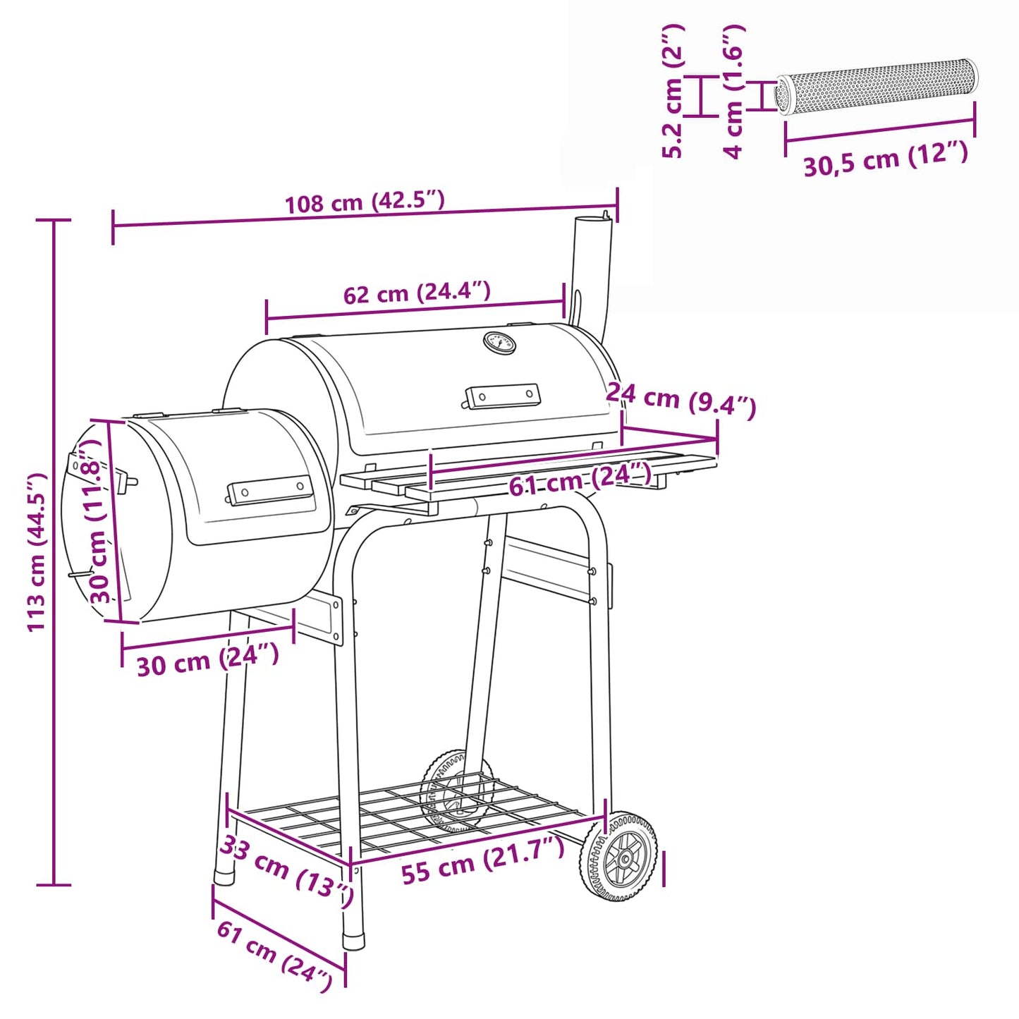 Utendørs grill 103 x 60 x 113 cm Stål Svart